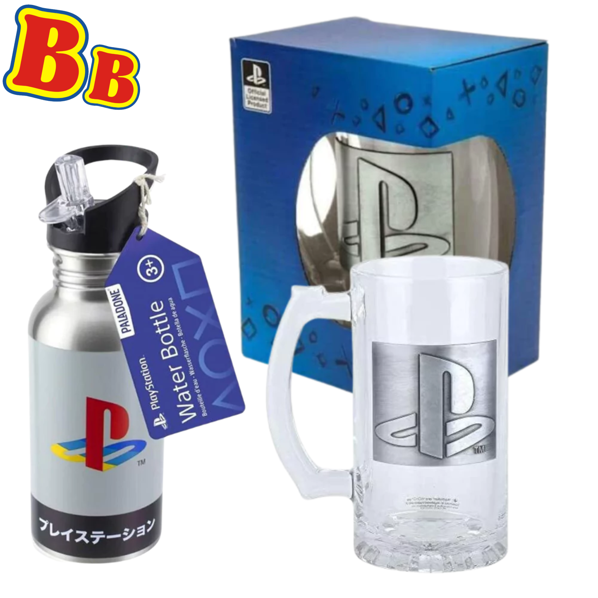 Playstation Classic Logo Design Gift Set - Glass Stein & Steel Water Bottle - Toptoys2u
