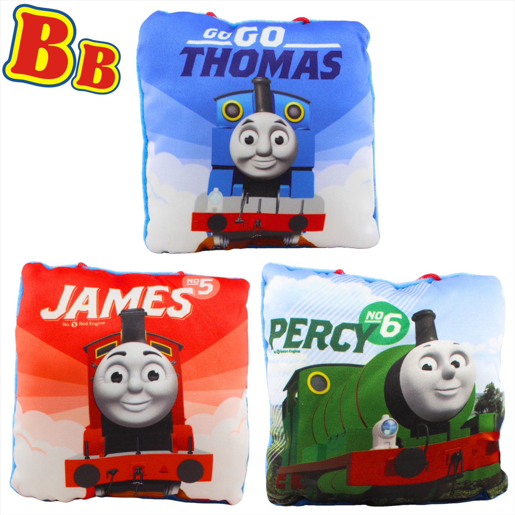 Thomas and Friends Pack of 3 Pillows 12cm  - Go Go Thomas, James No5, and Percy No6 - Toptoys2u