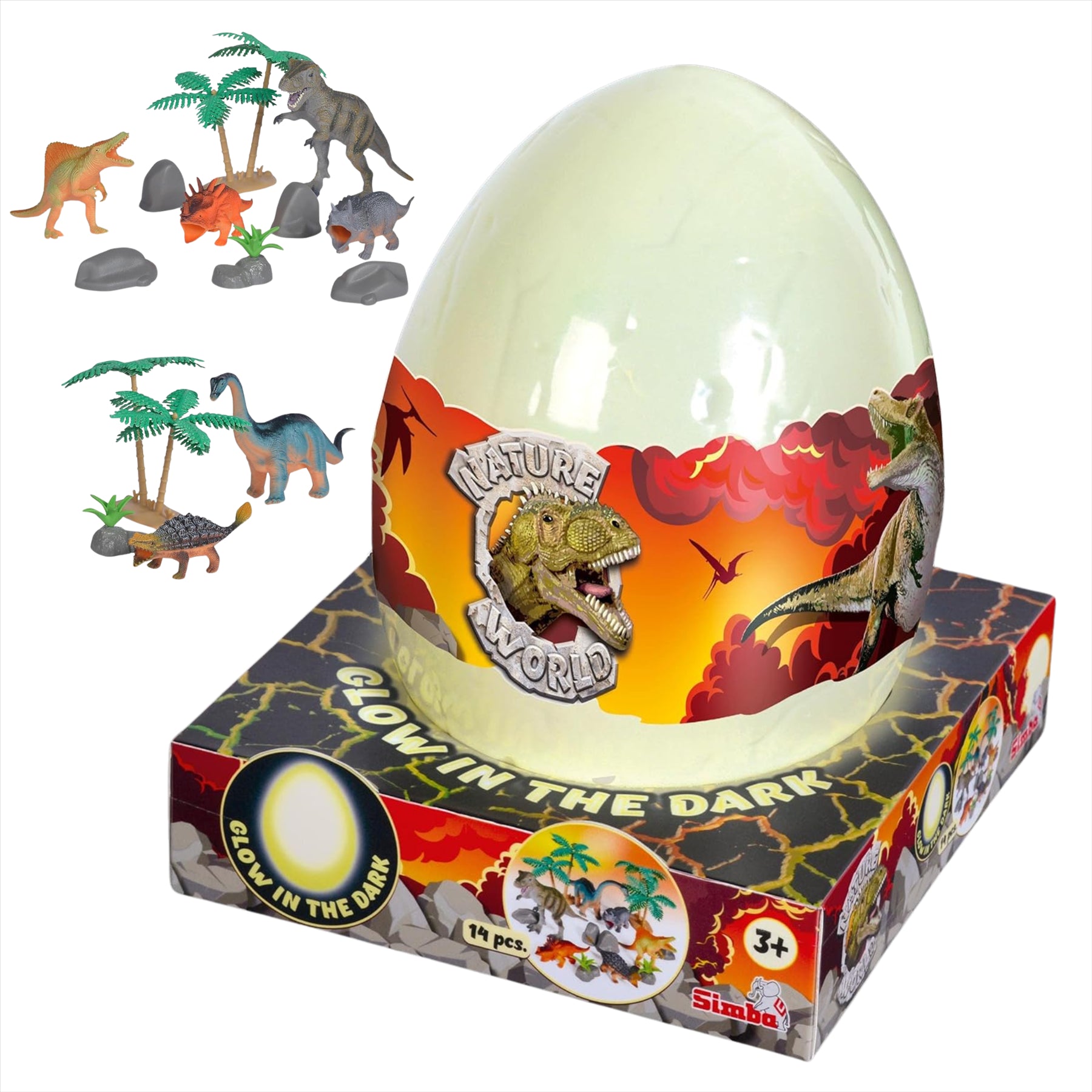 Nature World - 14-Piece Dinosaur Playset with Giant Glow In The Dark Egg Accessory - Toptoys2u