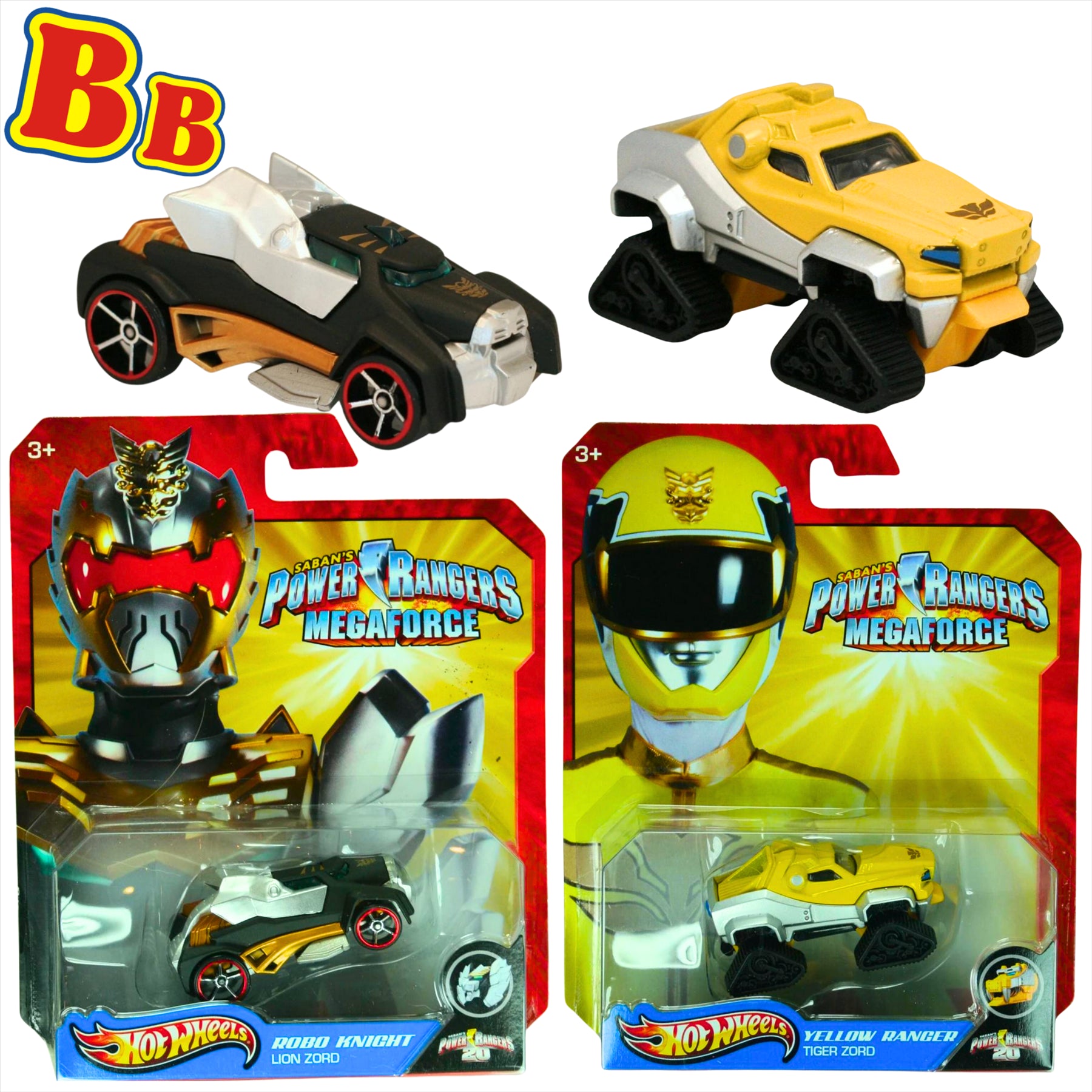 Hot Wheels Power Rangers MegaForce Robo Knight Lion Zord and Yellow Ranger Tiger Zord - Twin Pack - Toptoys2u
