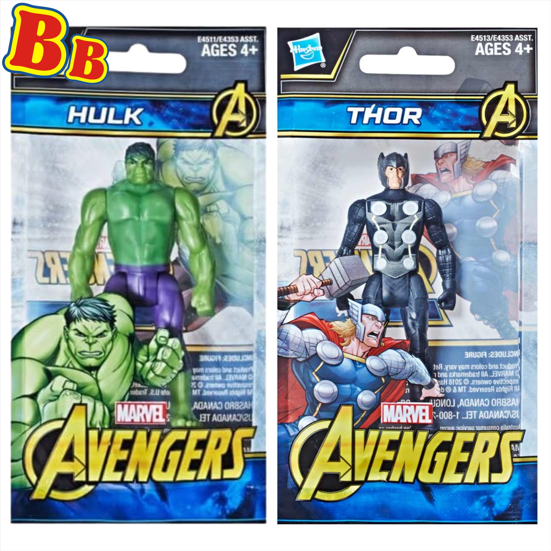 Marvel Avengers Miniature Articulated 9.5cm Toy Action Figures Bundle - Pack of 2 - Hulk & Thor