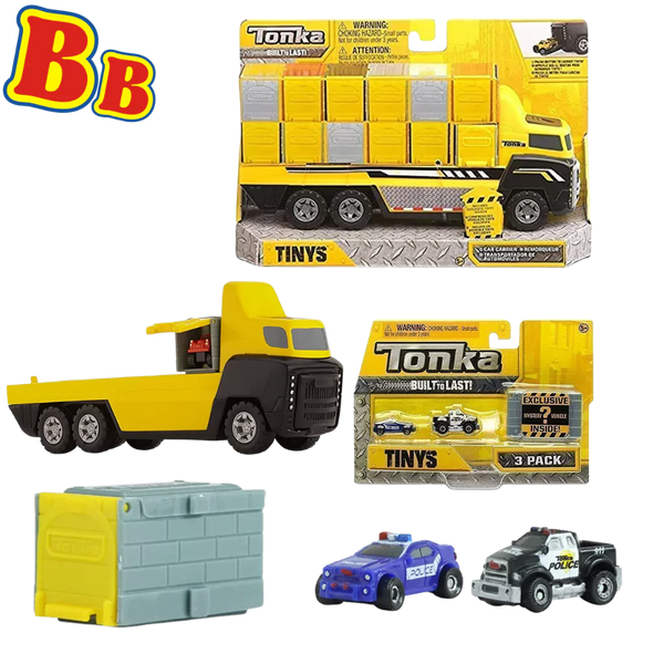 Tonka Tinys Great Value Bundle - Tonka Tiny Carrier With 1 Tiny Garage & Tiny 3 Pack City Police Vehicles and Blind Box 59003 - Twin Pack - Toptoys2u