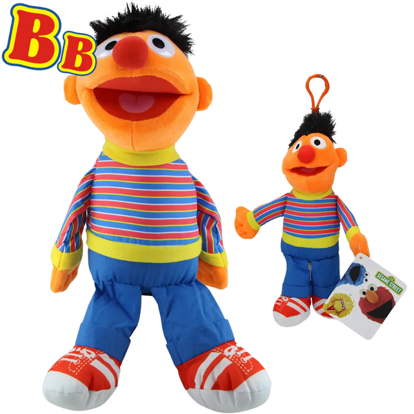 Sesame Street - Super Soft Gift Quality Plush Toy & Bag Clip Set of 2 15" 38cm Ernie & 8" 20cm Bag Clip - Toptoys2u