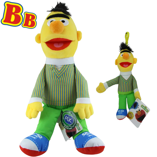Sesame Street - Super Soft Gift Quality Plush Toy & Bag Clip Set of 2 15" 38cm Bert & 8" 20cm Bag Clip - Toptoys2u