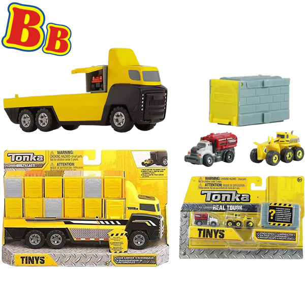 Tonka Tinys Lorry Carrier with Garage and 3 Pack Vehicle and blind box bundle - Toptoys2u