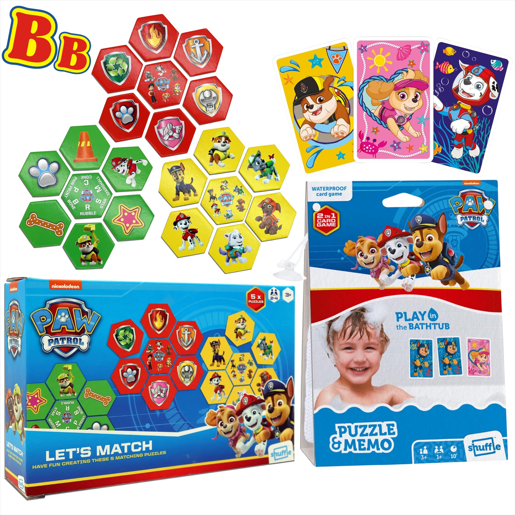 Paw Patrol Educational Puzzle Bundle for Kids - Let's Match Puzzle Pack & Bath Time 2-in-1 Memory Card Game - Twin Pack - Toptoys2u