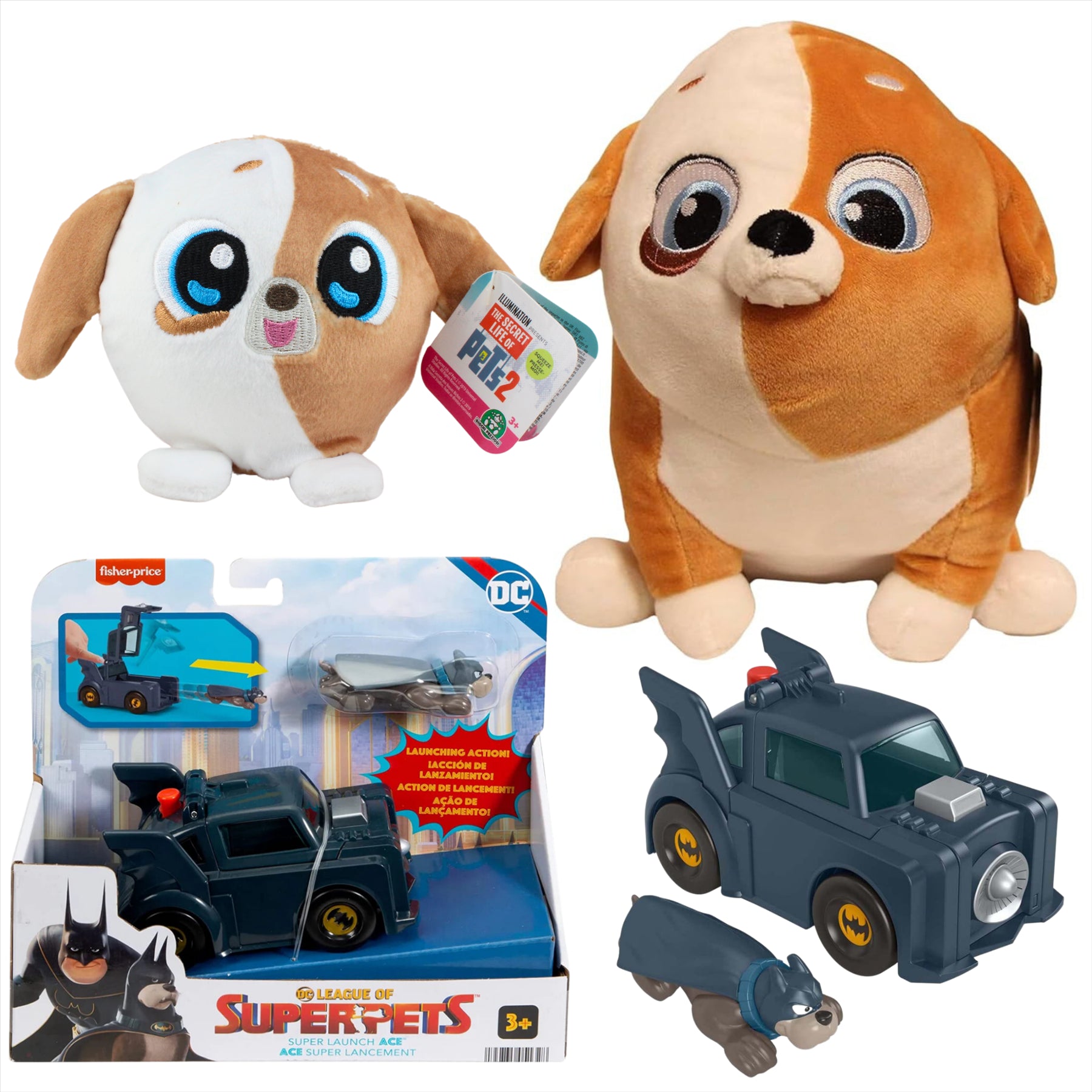 Secret Life of Pets Pickles 25cm Plush, Pickles 15cm Slo Foam Plush, and DC League of Super Pets Super Launch Ace Playset - 3-Piece Bundle - Toptoys2u