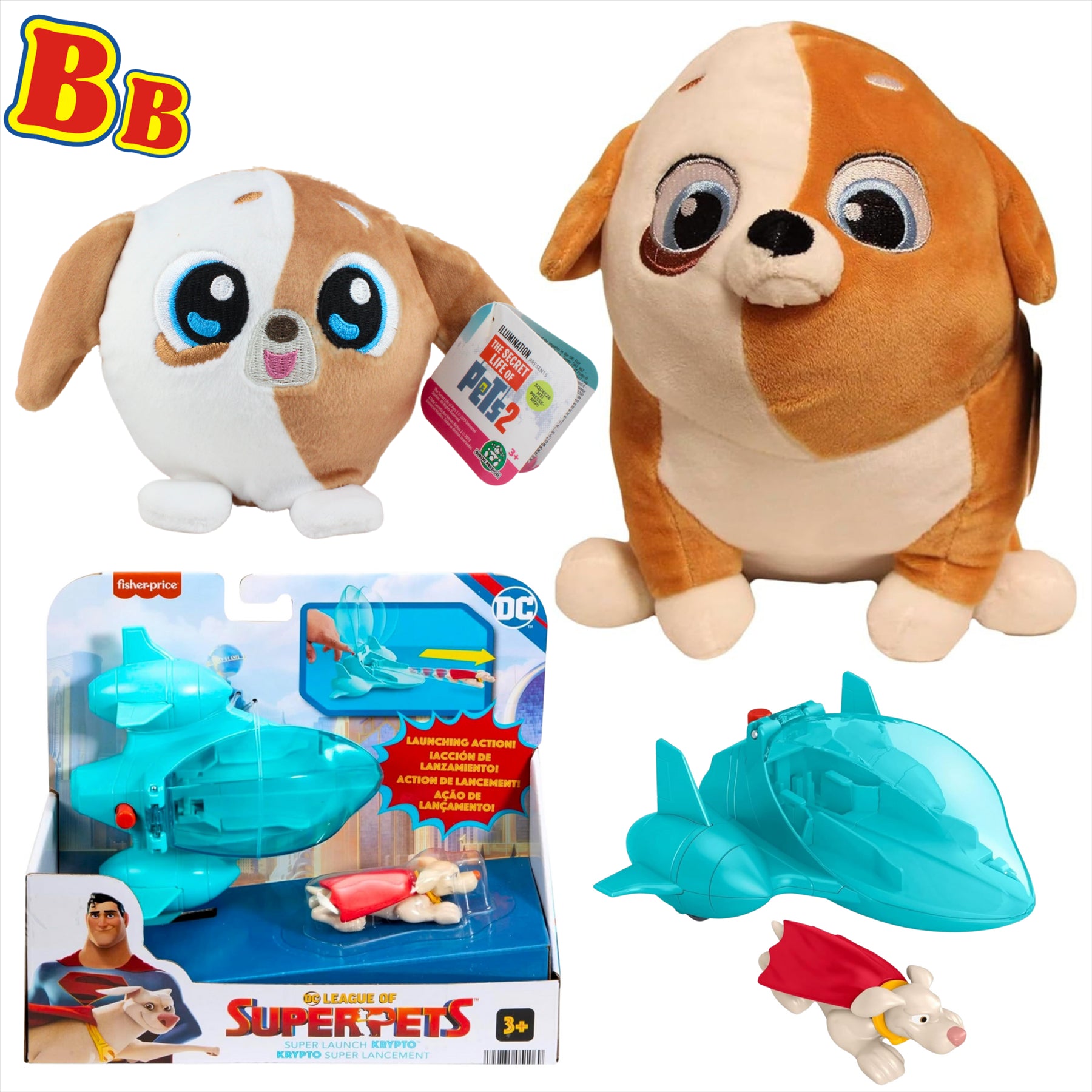 Secret Life of Pets Pickles 25cm Plush, Pickles 15cm Slo Foam Plush, and DC League of Super Pets Super Launch Krypto Playset - 3-Piece Bundle - Toptoys2u