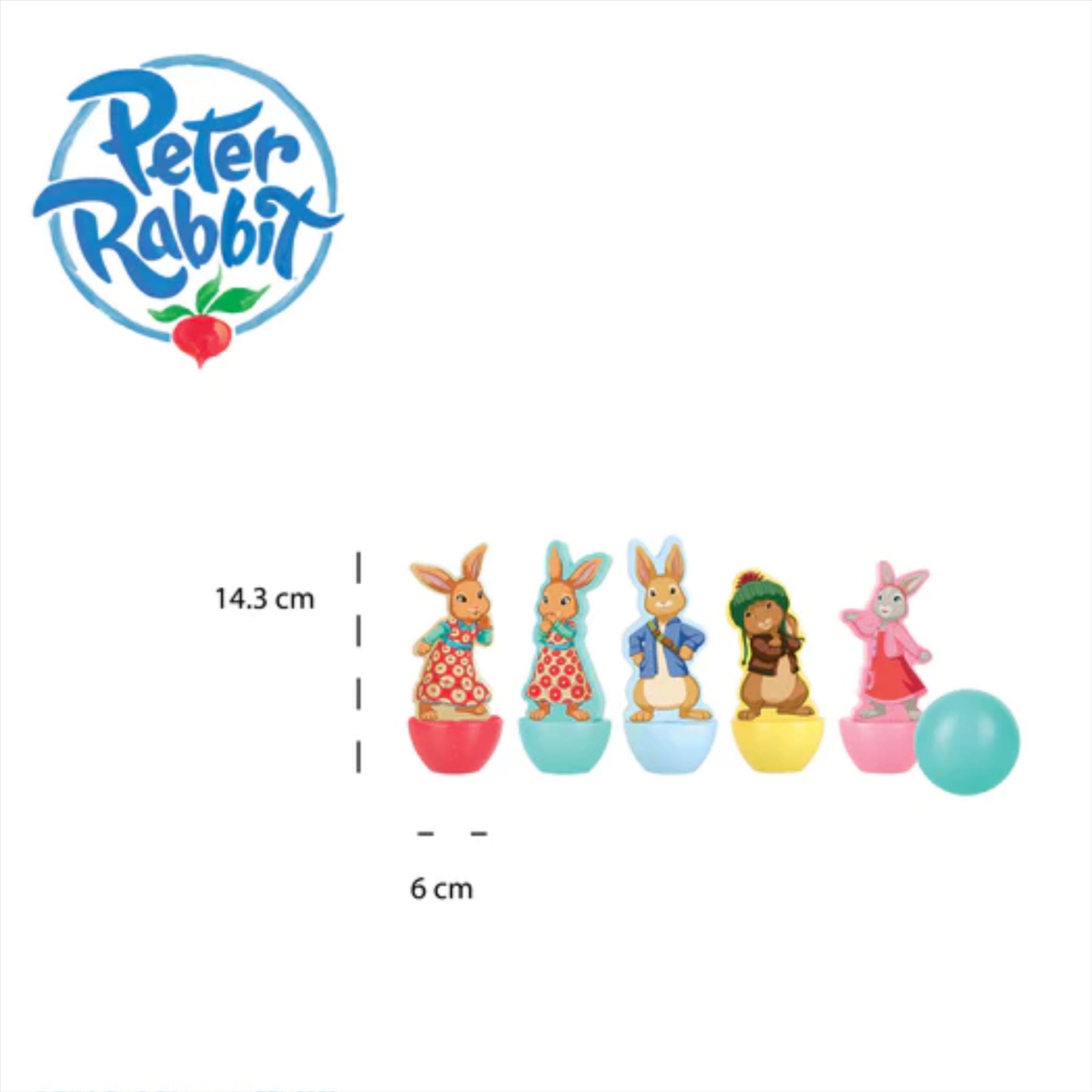 Peter Rabbit Children's Set of 5 Wooden 9cm Toy Character Skittles - Toptoys2u