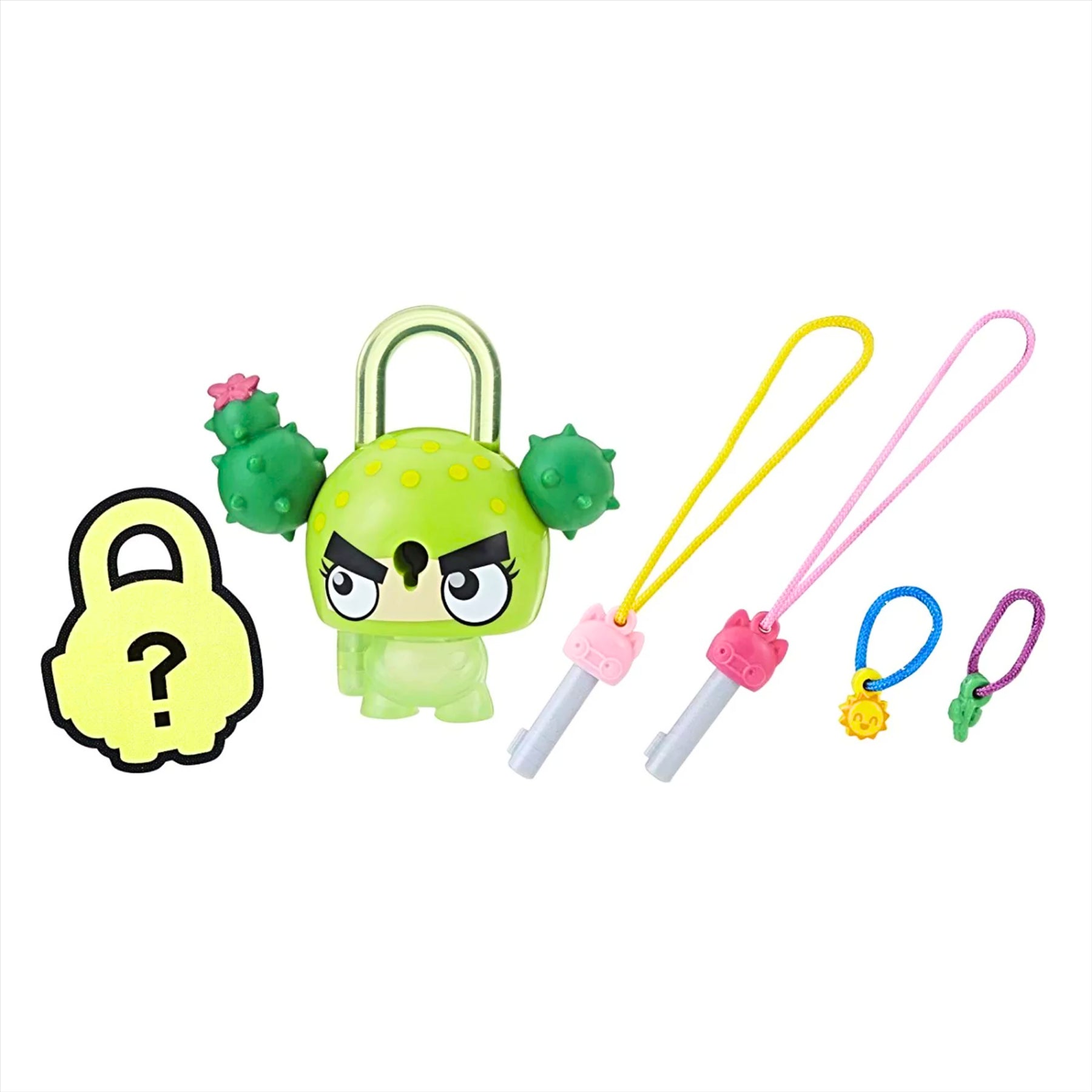 Lock Stars Series 1 Pink Robot, Cactus, Caveman, and Purple Princess Collectible Miniature 7cm Toy Figure Lock-On Clips with Accessories - Pack of 4 - Toptoys2u