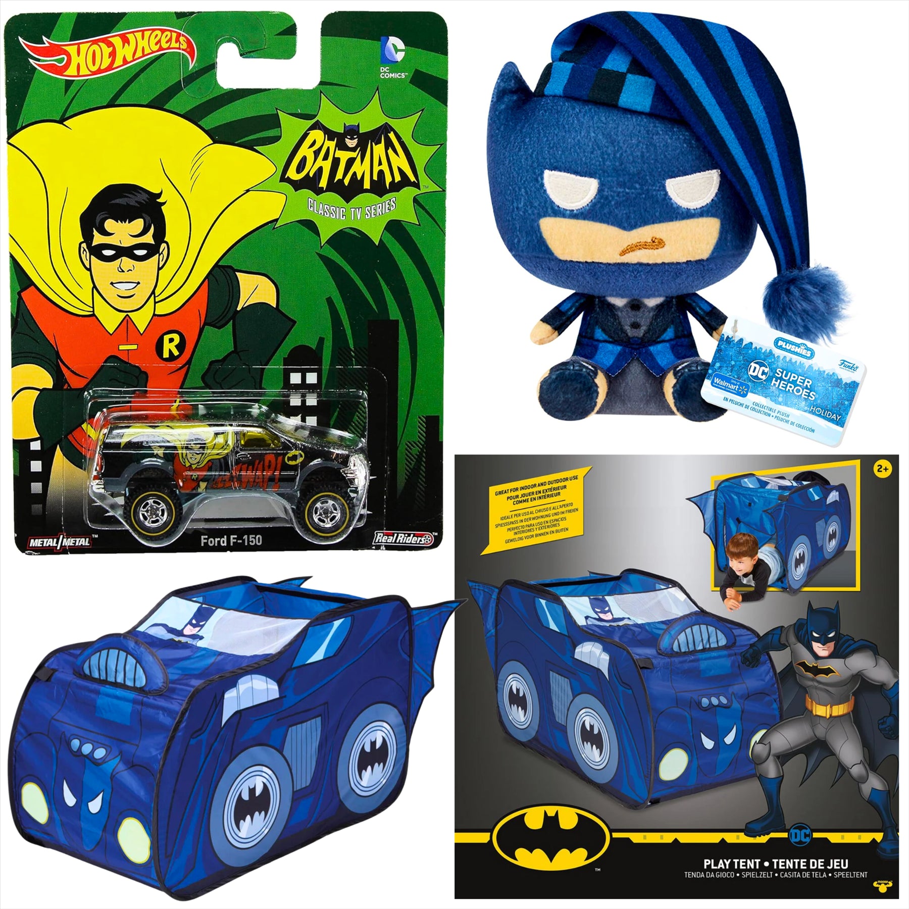 Batman Hot Wheels Robin Ford F-150 Diecast Model Car with 18cm Plush and Batmobile Play Tent - 3-Piece Bundle - Toptoys2u