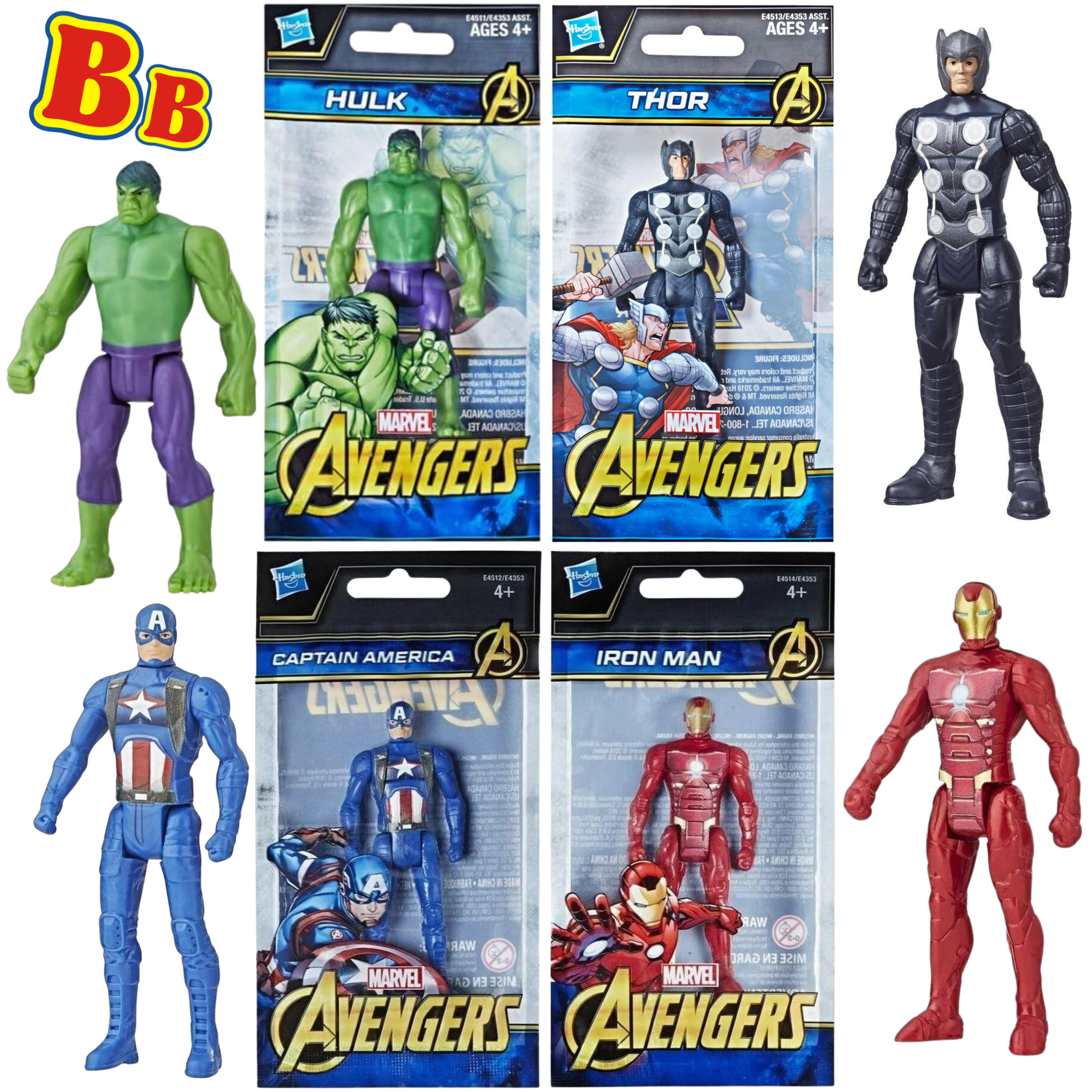 Marvel Avengers 9.5cm Miniature Articulated Toy Action Figures Bundle - Set of All 4 - Hulk, Thor, Captain America, and Iron Man