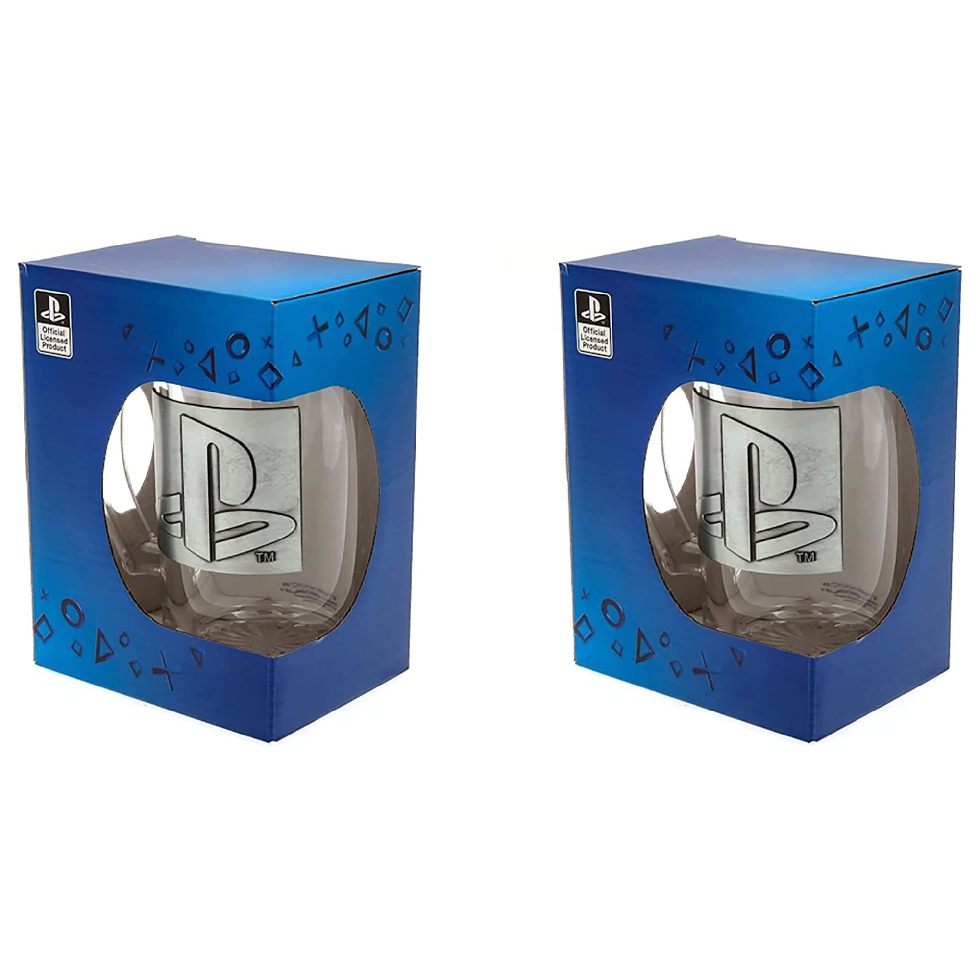 2x Officially Licensed Playstation 500ml Glass Beer Drink Stein with Metal Logo Badge in Gift Box - Toptoys2u