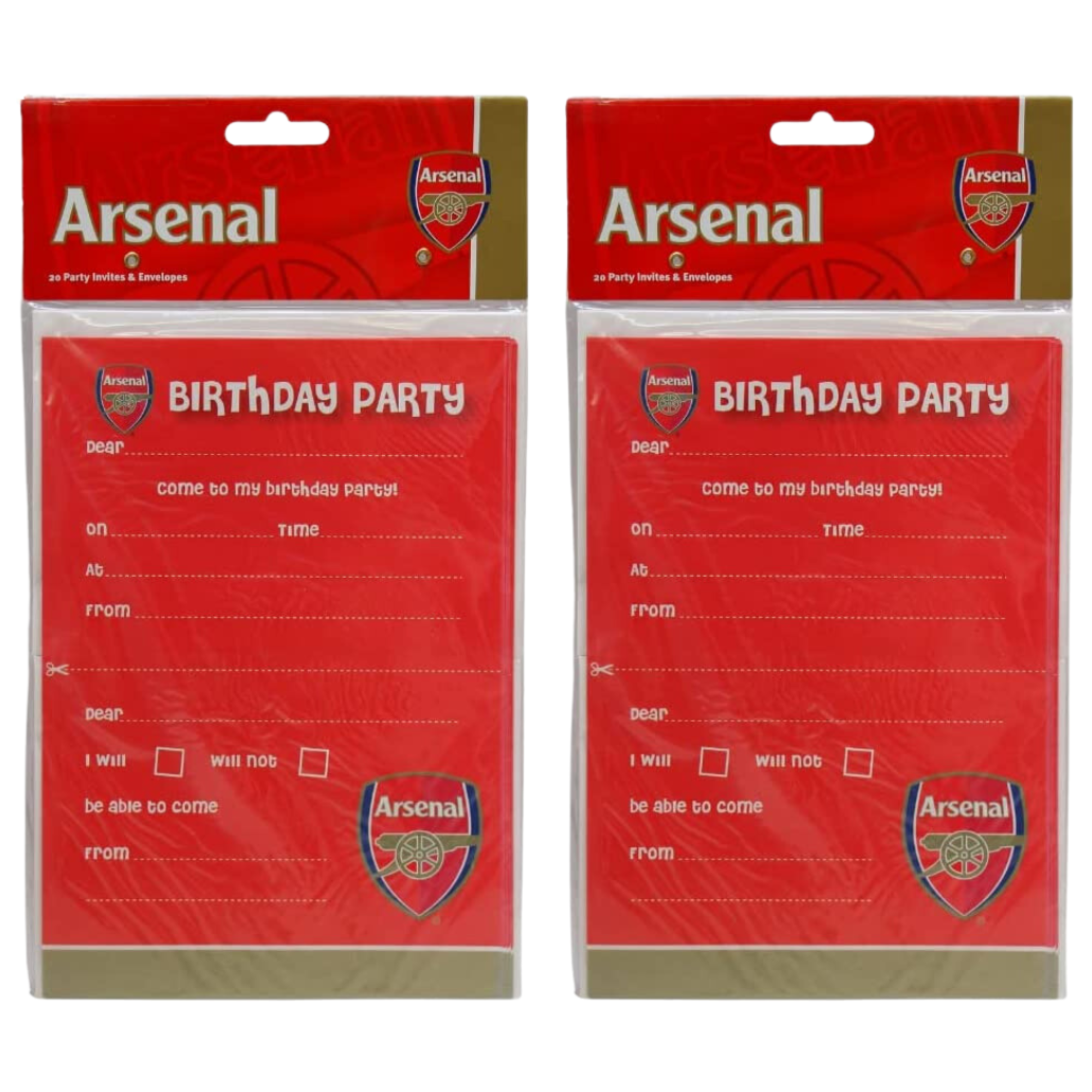 Toptoys2u Bargain Bundles Arsenal FC 2x20 Party Invites and Envelopes Pack of 2 (40 in total) - Toptoys2u