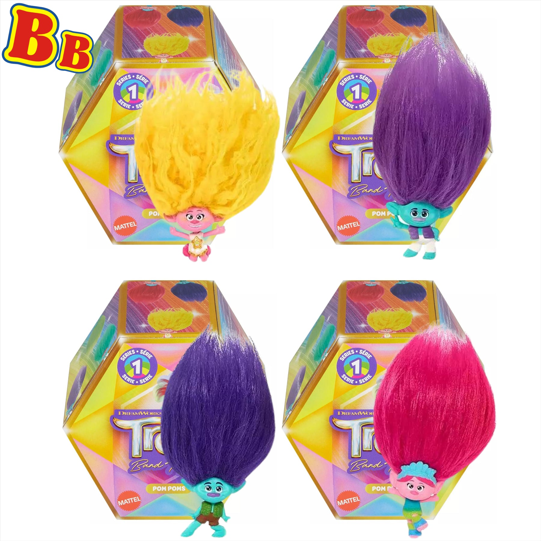 Trolls Band Together Pom Poms Series 1 Keyclip Figure Identified Sets - Pack of 4 - Toptoys2u