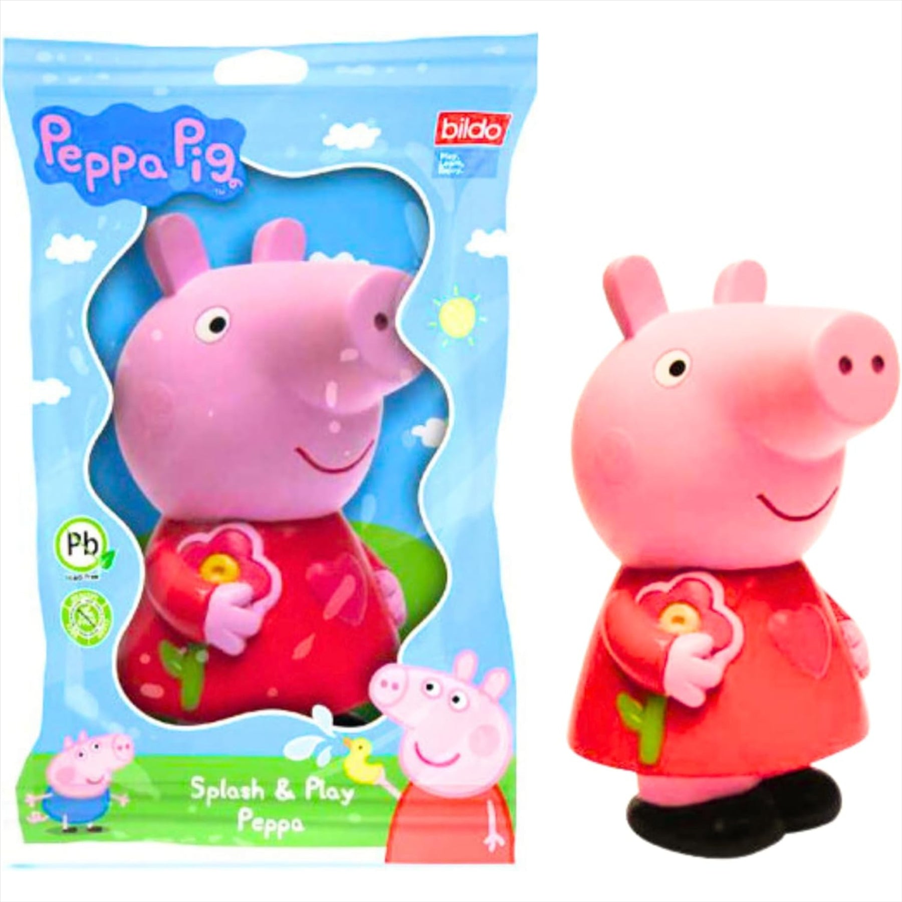 Peppa Pig - Super Soft Gift Quality Plush & Toy Set - 11" 28cm Embroidered Plush Toy Peppa, 4" 10cm Squishy Peppa & 5" 12cm Splash n Play Peppa - Toptoys2u