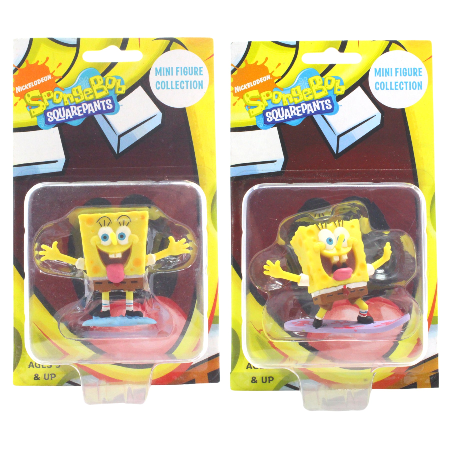 Spongebob Squarepants - Spongebob & Spongebob on Surfboard 2" 5cm Collectible Toy Figures - Pack of 2 - Toptoys2u