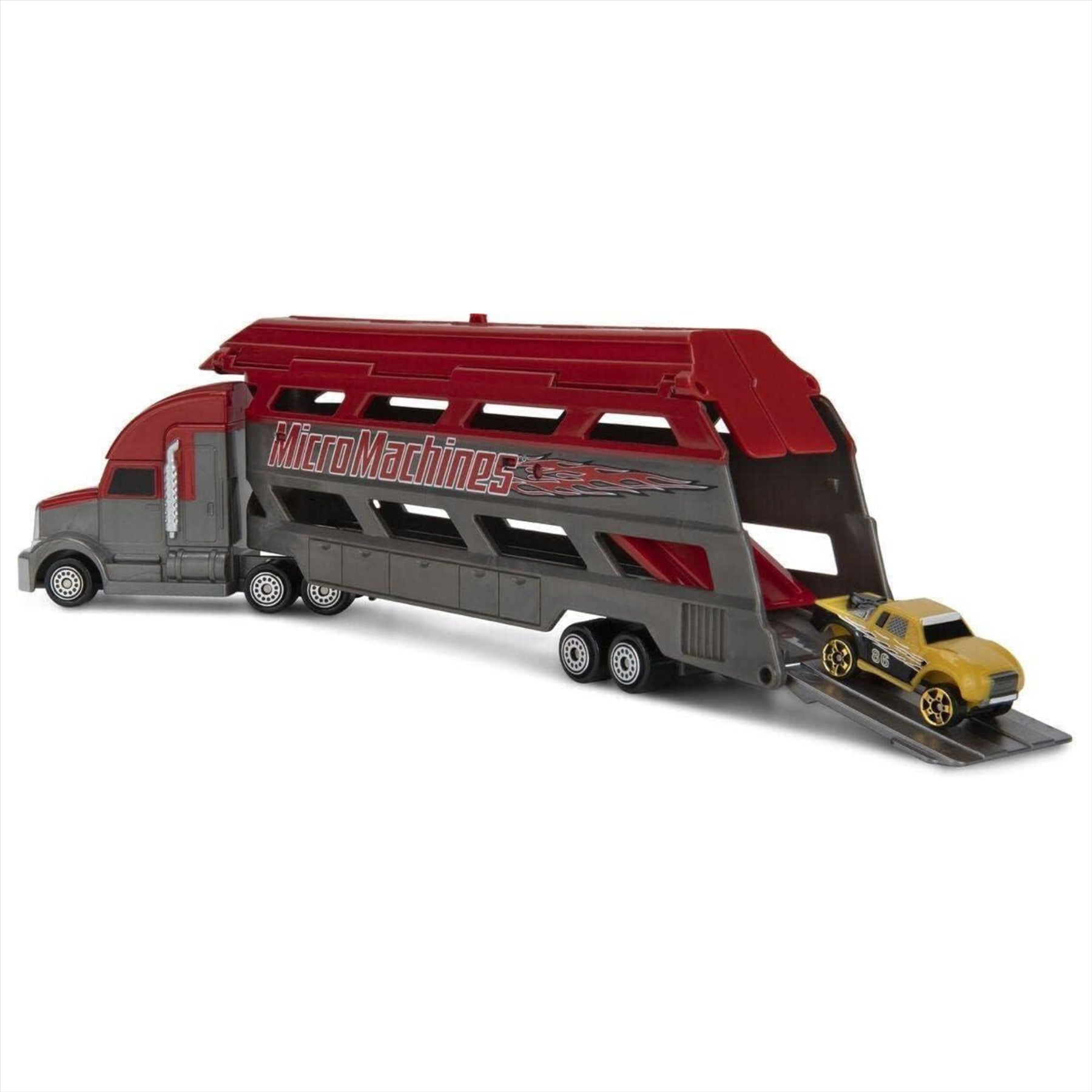 Micro Machines - Red Mini Vehicle Hauler With 1 Exclusive Vehicle & World Pack #14 Bugatti Speed Legends - Toptoys2u