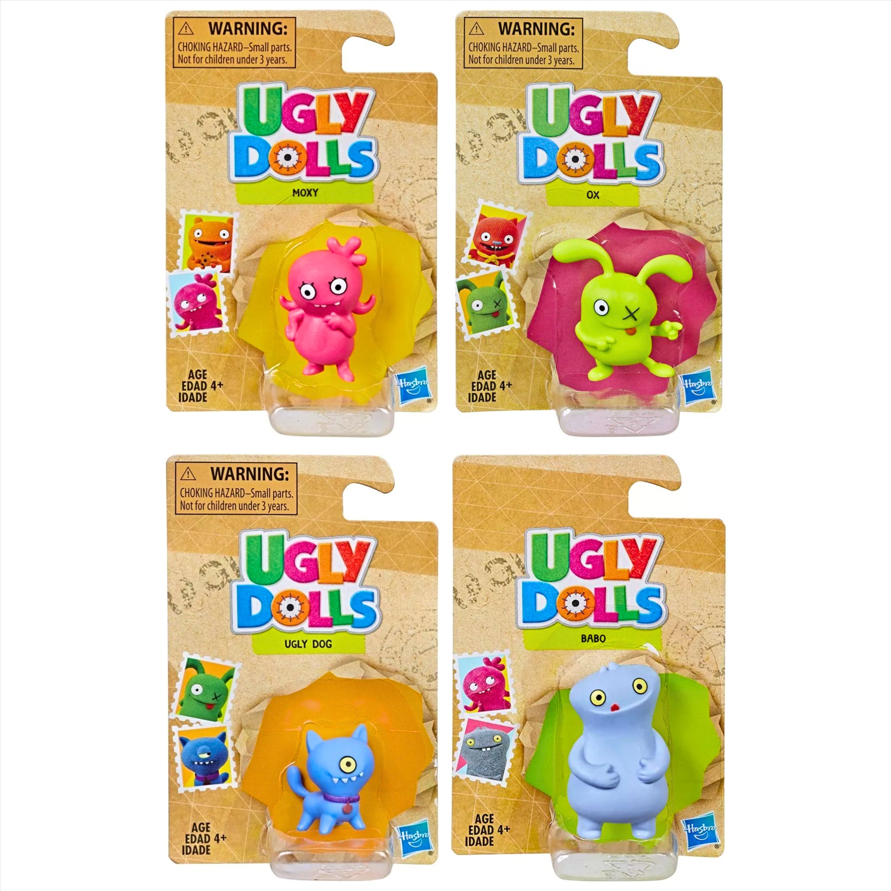 Ugly Dolls Moxy, Ox, Ugly Dog, and Babo Collectible 3-5cm Miniature Toy Figures - Pack of 4 - Toptoys2u