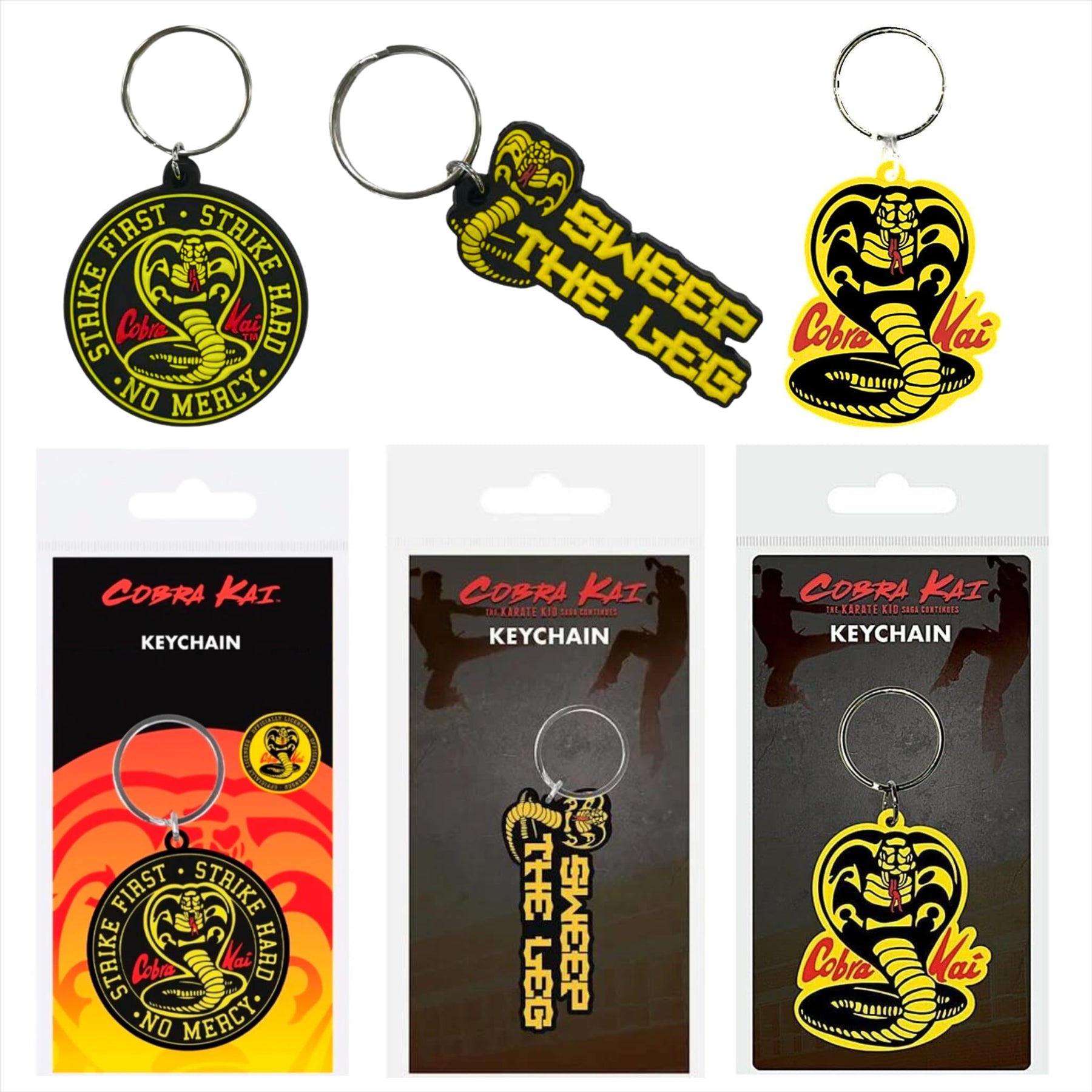 Cobra Kai Keychain Gift Set - No Mercy, Cobra Logo, Sweep the Leg - Pack of 3 - Toptoys2u