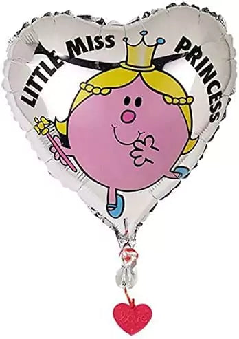 Heart Shaped 45cm 18" Birthday Party Foil Helium Balloon with Ribbon & Balloon Weight - Mr Men Little Miss Princess Themed- Pack of 3 - Toptoys2u