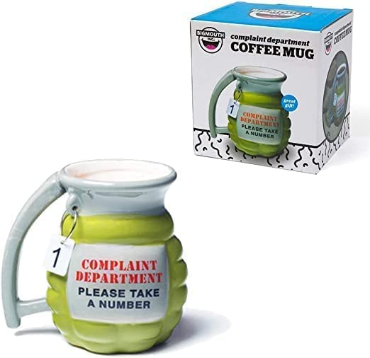 Big Mouth Novelty Gift Mugs Sets - 2X 400ml Complaints Department Grenade Mug & 2X 330ml Prescription Mug - Toptoys2u