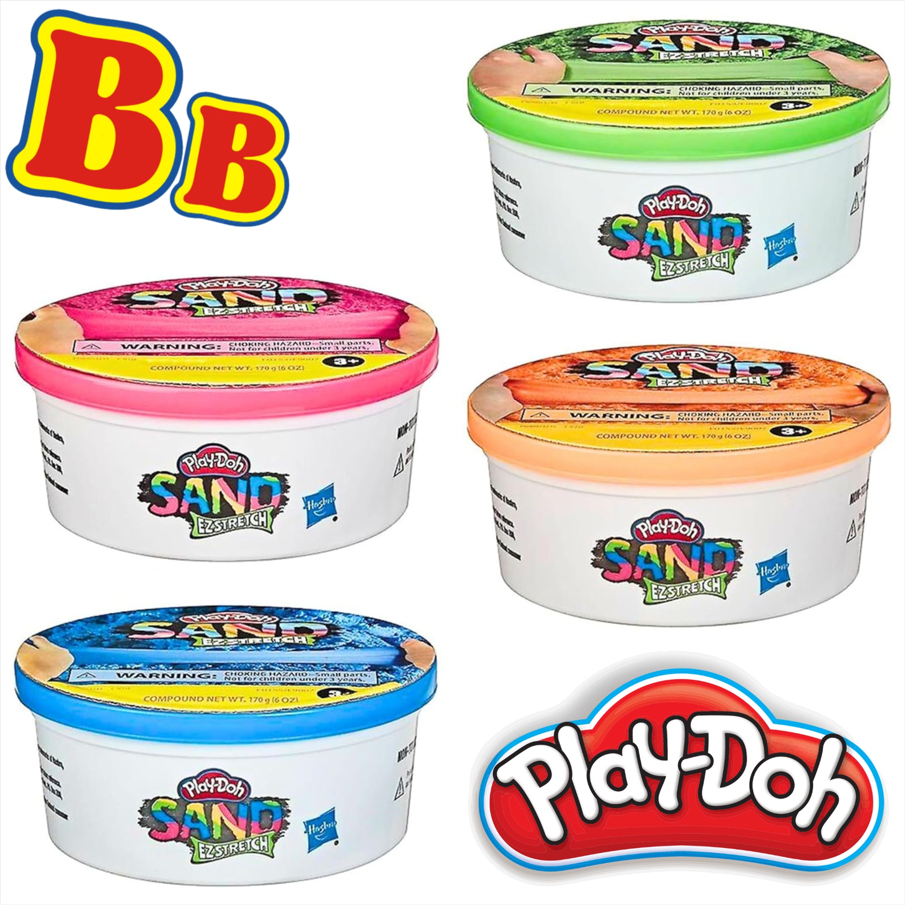 Play-Doh Sand EZ Stretch Blue, Green, Pink, and Orange 170g Per Pot - Pack of All 4 Colours - Toptoys2u