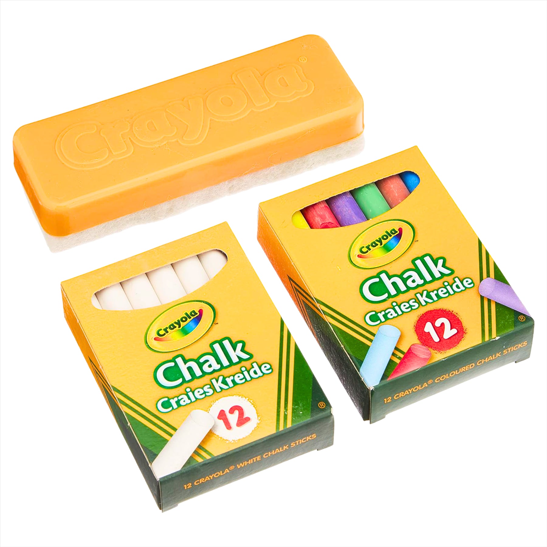 Crayola Chalk and Duster Set of 24 Multicoloured Chalk Sticks and Eraser - Toptoys2u