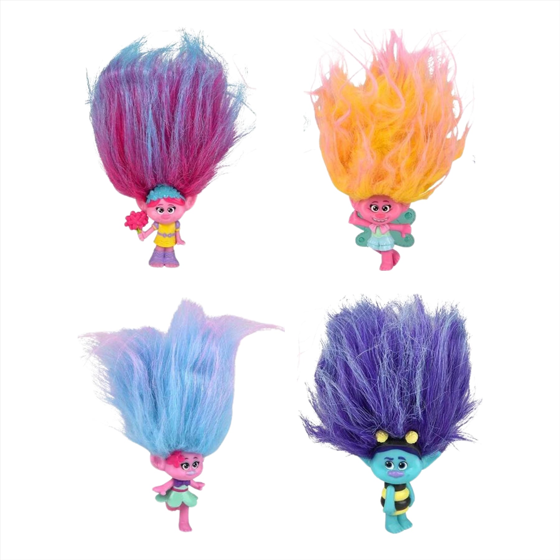 Trolls Pom Poms Series 2 Keyclip Toy Figure Identified Set - Pack of 4 - Toptoys2u