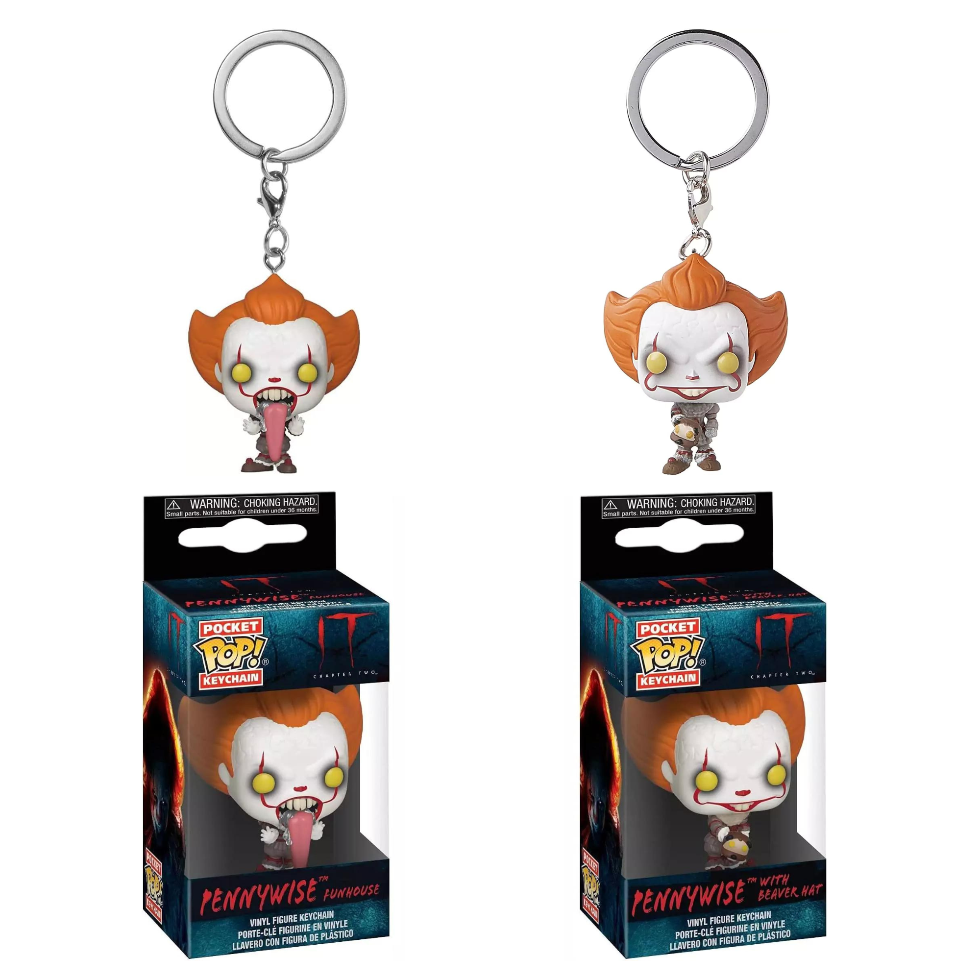 Funko POP! Keychain: Pennywise IT Chapter Two Vinyl Figures - Pennywise Funhouse & Beaver Hat Twin Pack