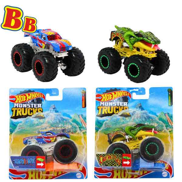 Hot Wheels Monster Trucks - 1:64 Scale Diecast - Race Ace & Cage Rattler - Twin Pack - Toptoys2u