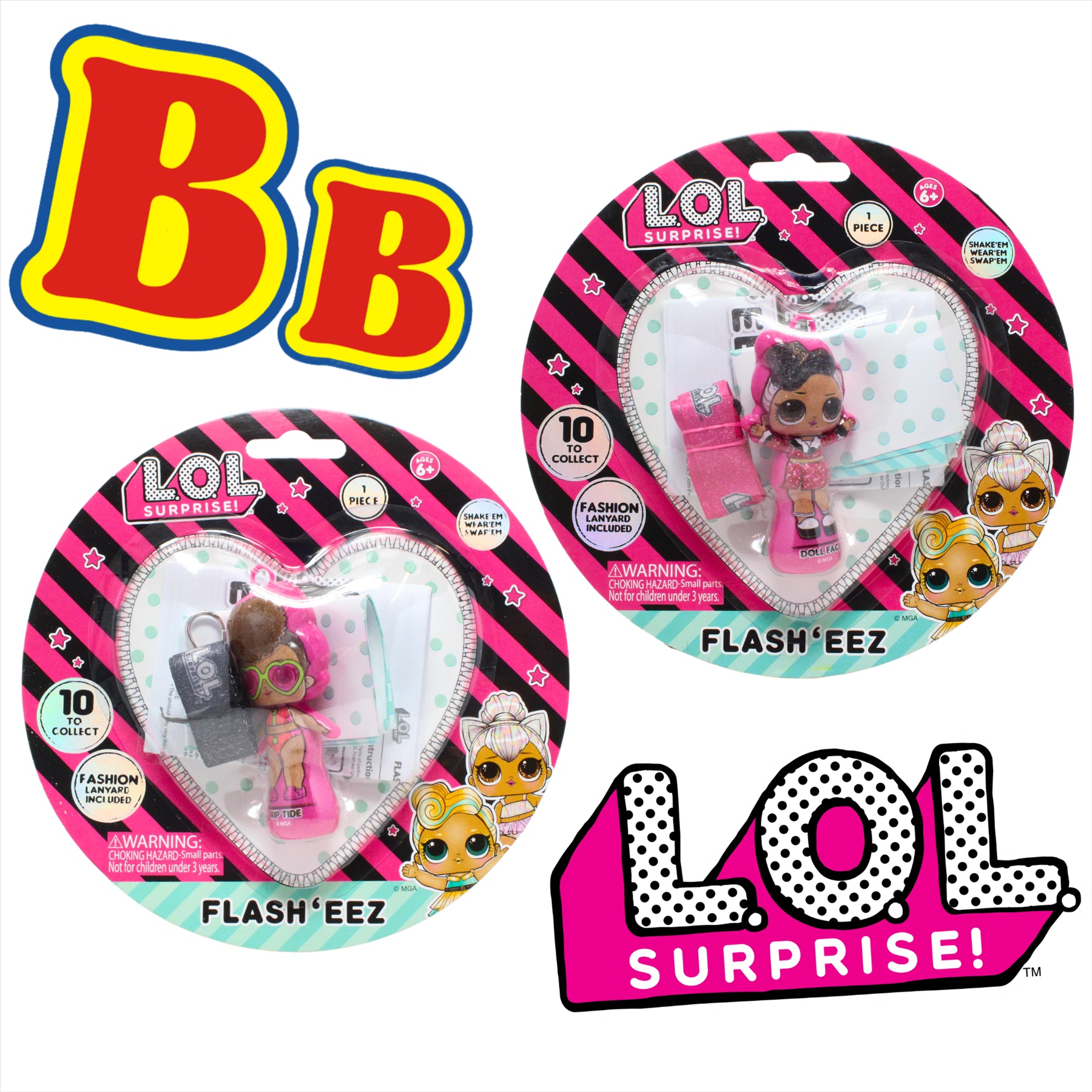 LOL Surprise! Flash'Eez Collectible Mini Rip Tide and Doll Face Light-Up Toy Figures with Lanyard Accessory - Twin Pack - Toptoys2u