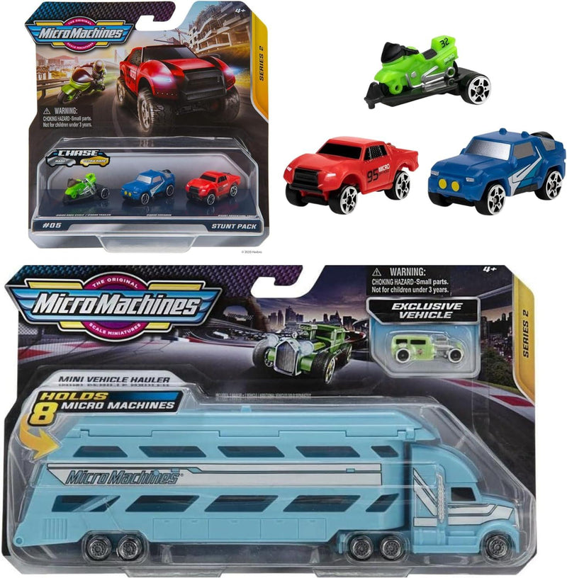 Micro Machines - Blue Mini Vehicle Hauler With 1 Exclusive Vehicle & Stunt Pack