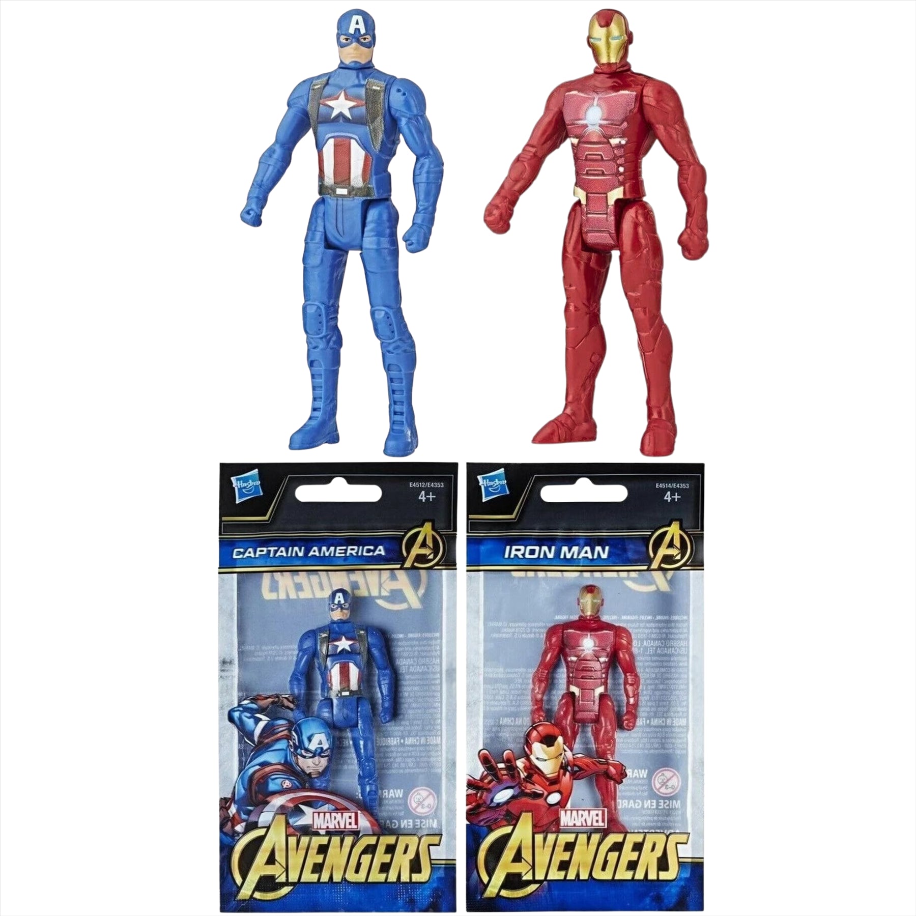 Marvel Avengers Captain America and Iron Man Miniature Articulated 9.5cm Toy Action Figures Bundle - Pack of 2