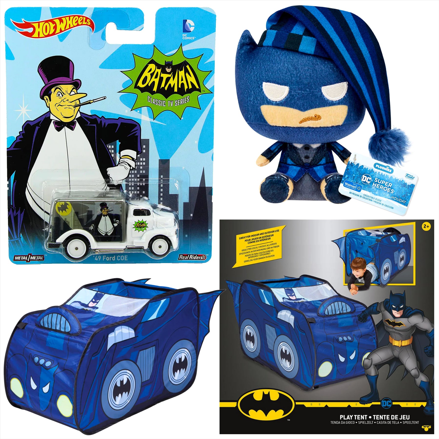 Batman Hot Wheels Penguin Ford COE Diecast Model Car with 18cm Plush and Batmobile Play Tent - 3-Piece Bundle - Toptoys2u