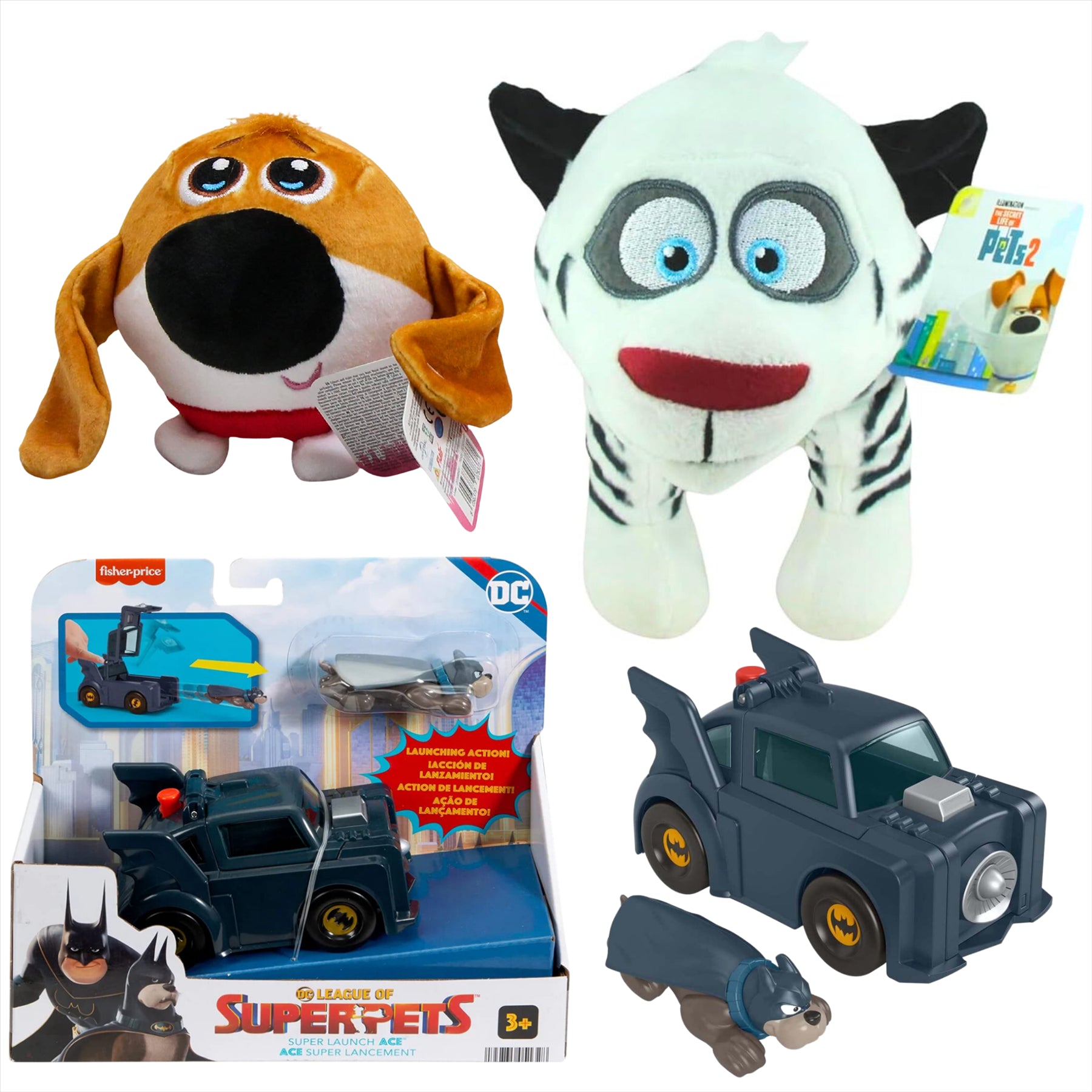 Secret Life of Pets Hu 25cm Plush, Tiny 15cm Slo Foam Plush, and DC League of Super Pets Super Launch Ace Playset - 3-Piece Bundle - Toptoys2u