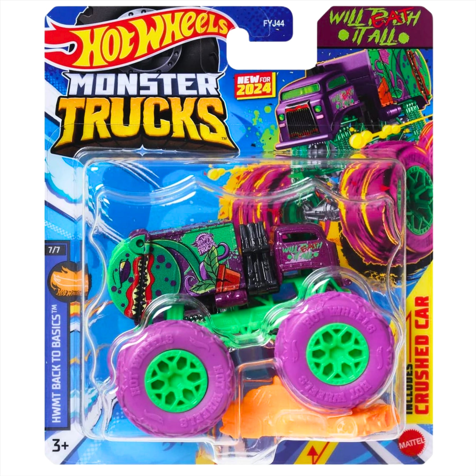 Hot Wheels Monster Trucks HWMT Back to Basics 7/7 Will Eat It All Collectible Toy 1:64 Scale Diecast Model Vehicle - HTM42 - Toptoys2u