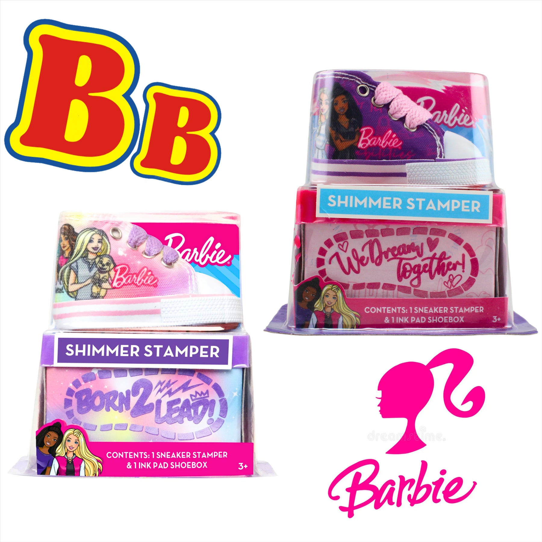 Barbie Shimmer Stampers Born 2 Lead and We Dream Together Creative Toy Shoe Stamp-Pads with Glitter Ink - Twin Pack - Toptoys2u