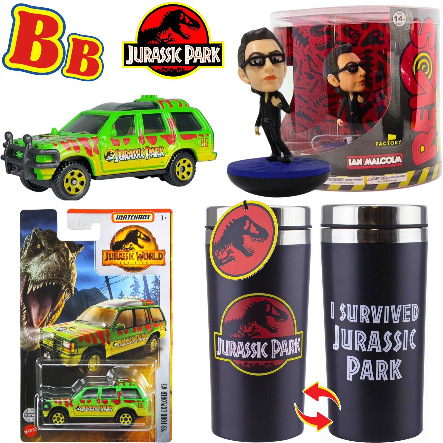 Jurassic Collectors Gift Set - Travel Mug, Ian Malcolm & Explorer - Toptoys2u