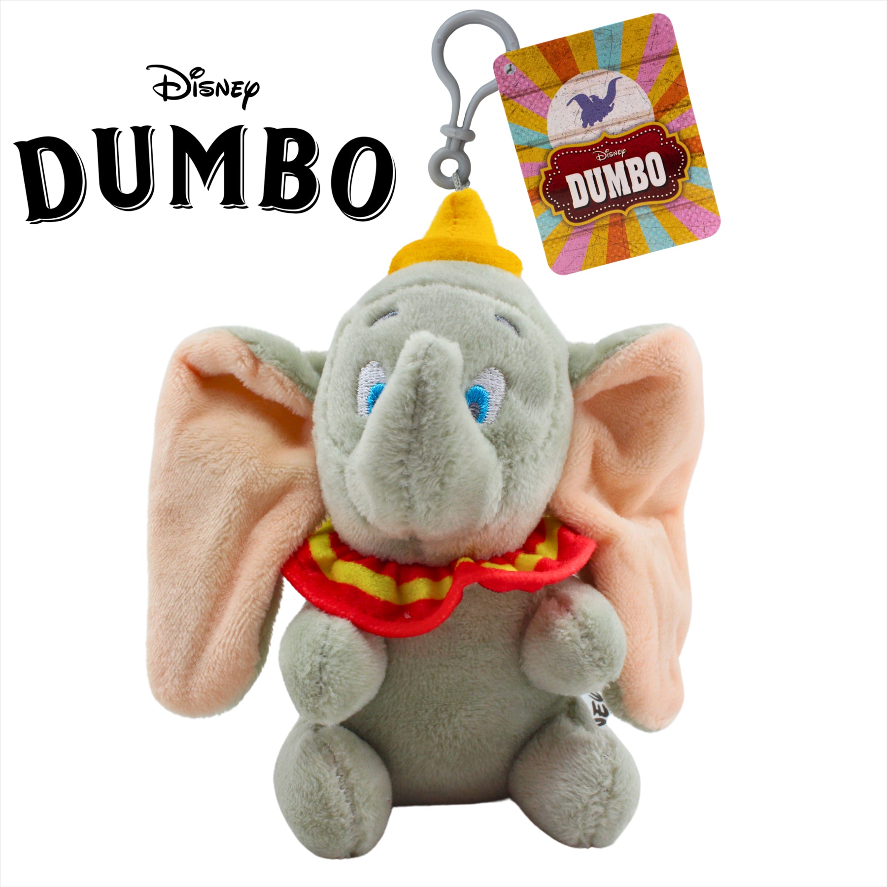 Disney Super Soft Grey Dumbo 11cm Plush Toy Bag Clip - Toptoys2u