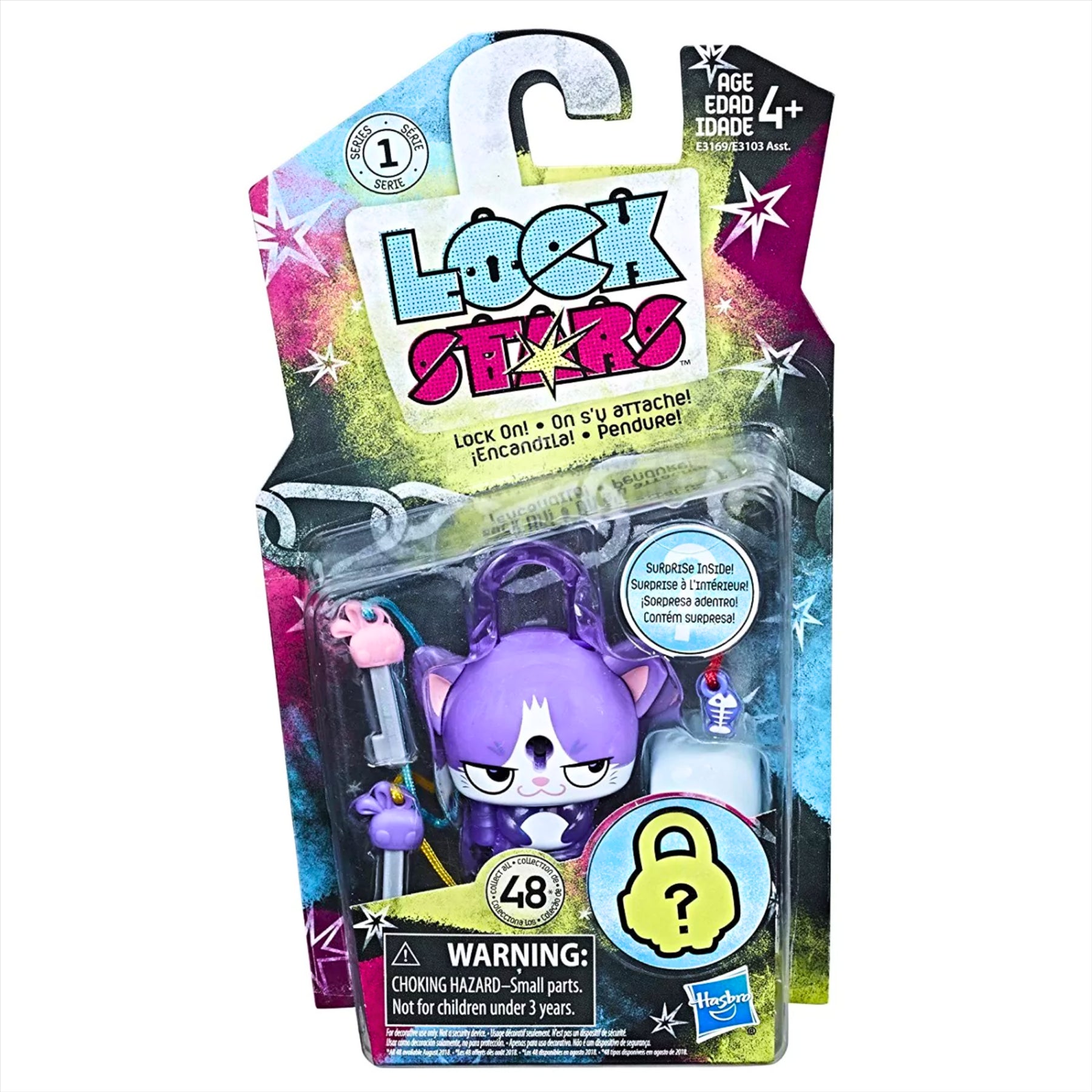 Lock Stars Series 1 Blue Horned Monster, Gross Brain, Orange Dinosaur, and Purple Cat Collectible Miniature 7cm Toy Figure Lock-On Clips with Accessories - Pack of 4 - Toptoys2u