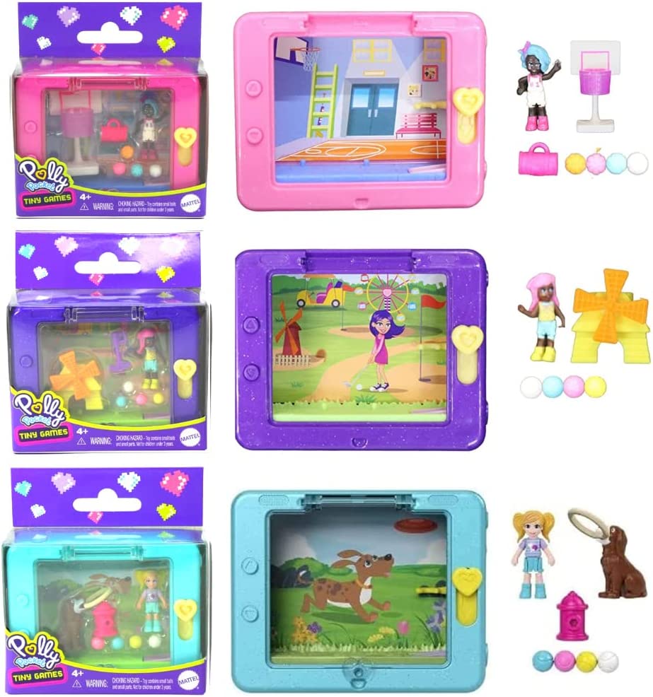 Polly Pocket Tiny Games Playset Pack of 3 - Basketball, Crazy Golf and Dog Park - Toptoys2u