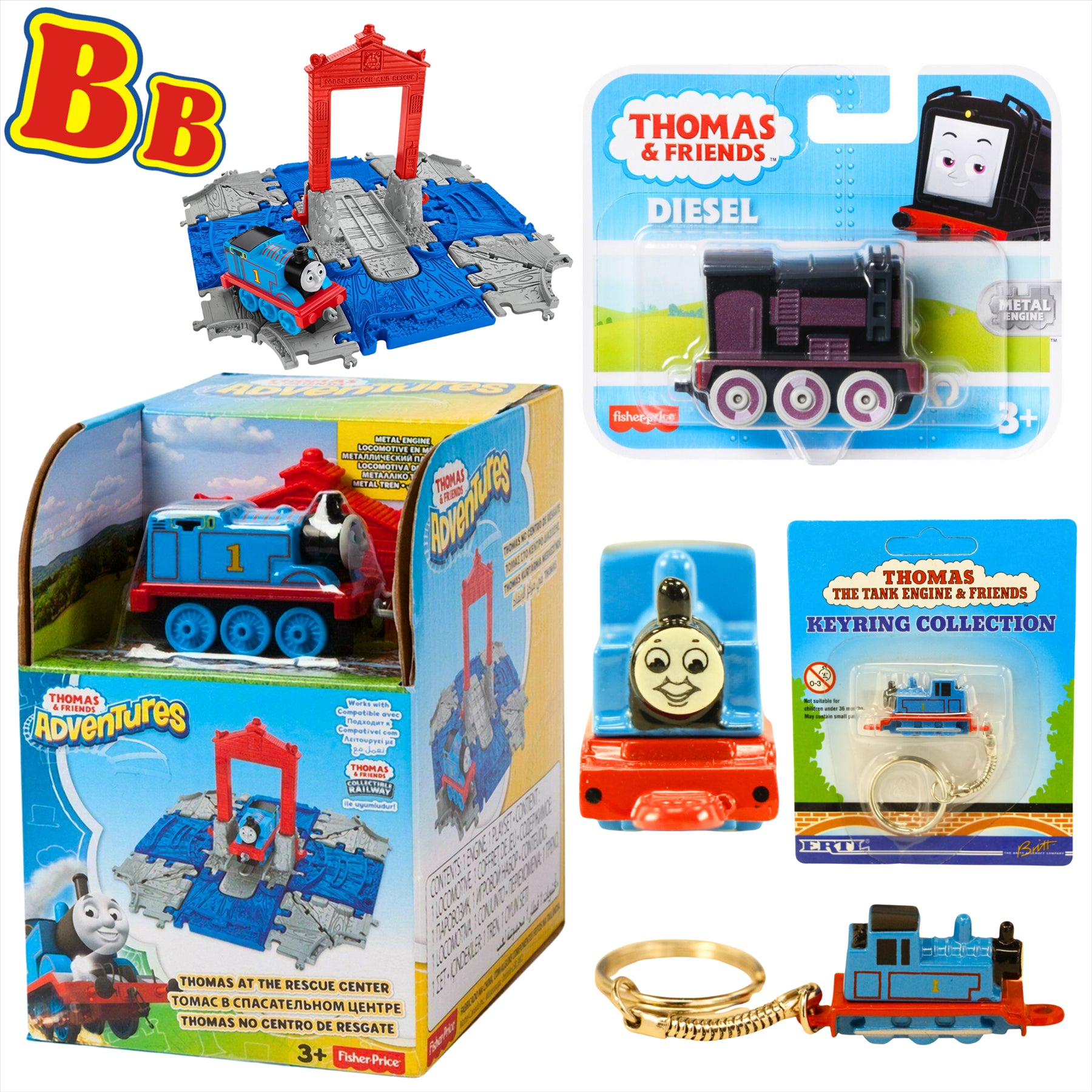 Thomas and Friends Rescue Center Playset, Diecast Thomas Keyring, and Diesel Diecast Metal Engine Figure - Toptoys2u