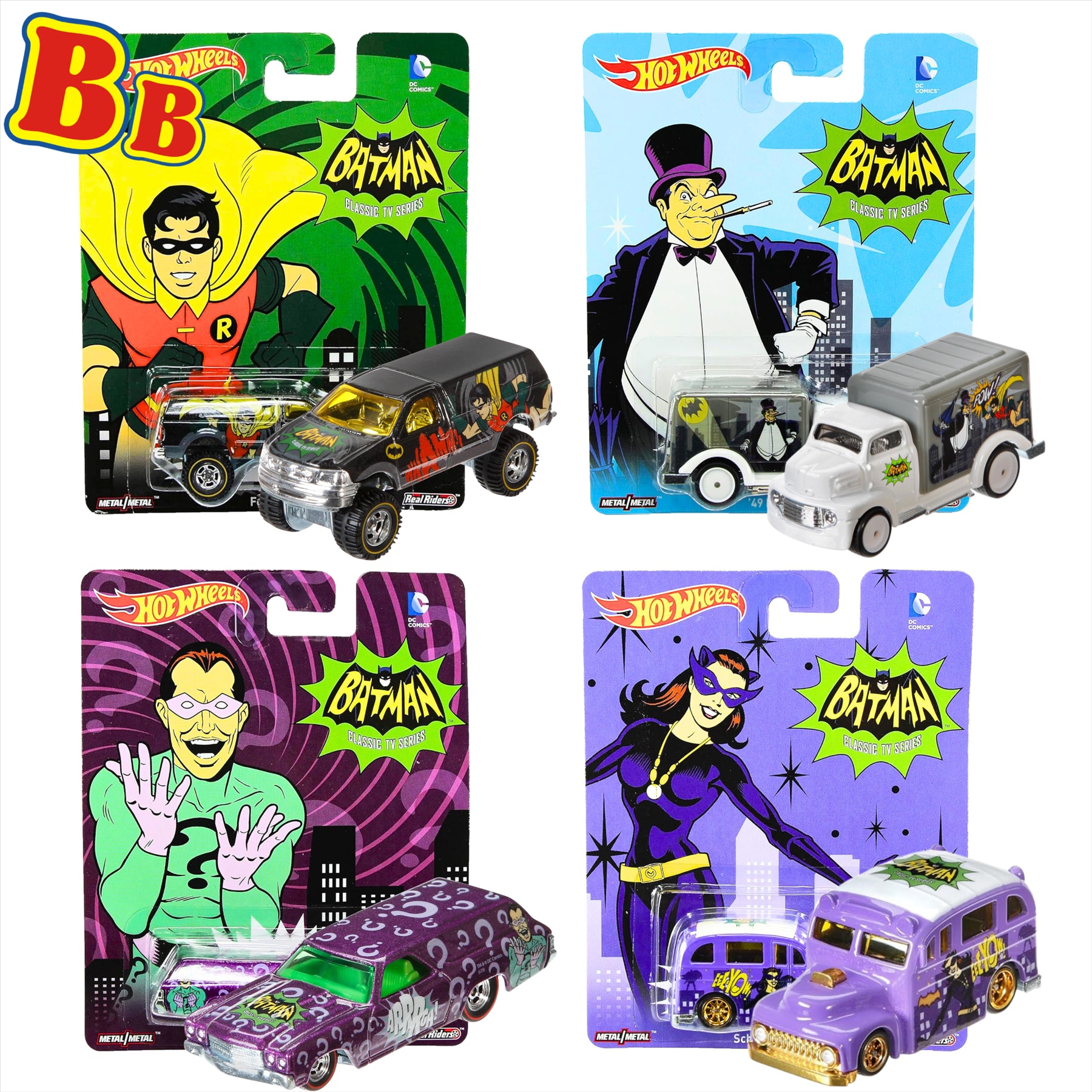 Hot Wheels Pop Culture Real Riders DC Comics Batman Funny Cars '66 Die-cast - Pack of 4 - Toptoys2u