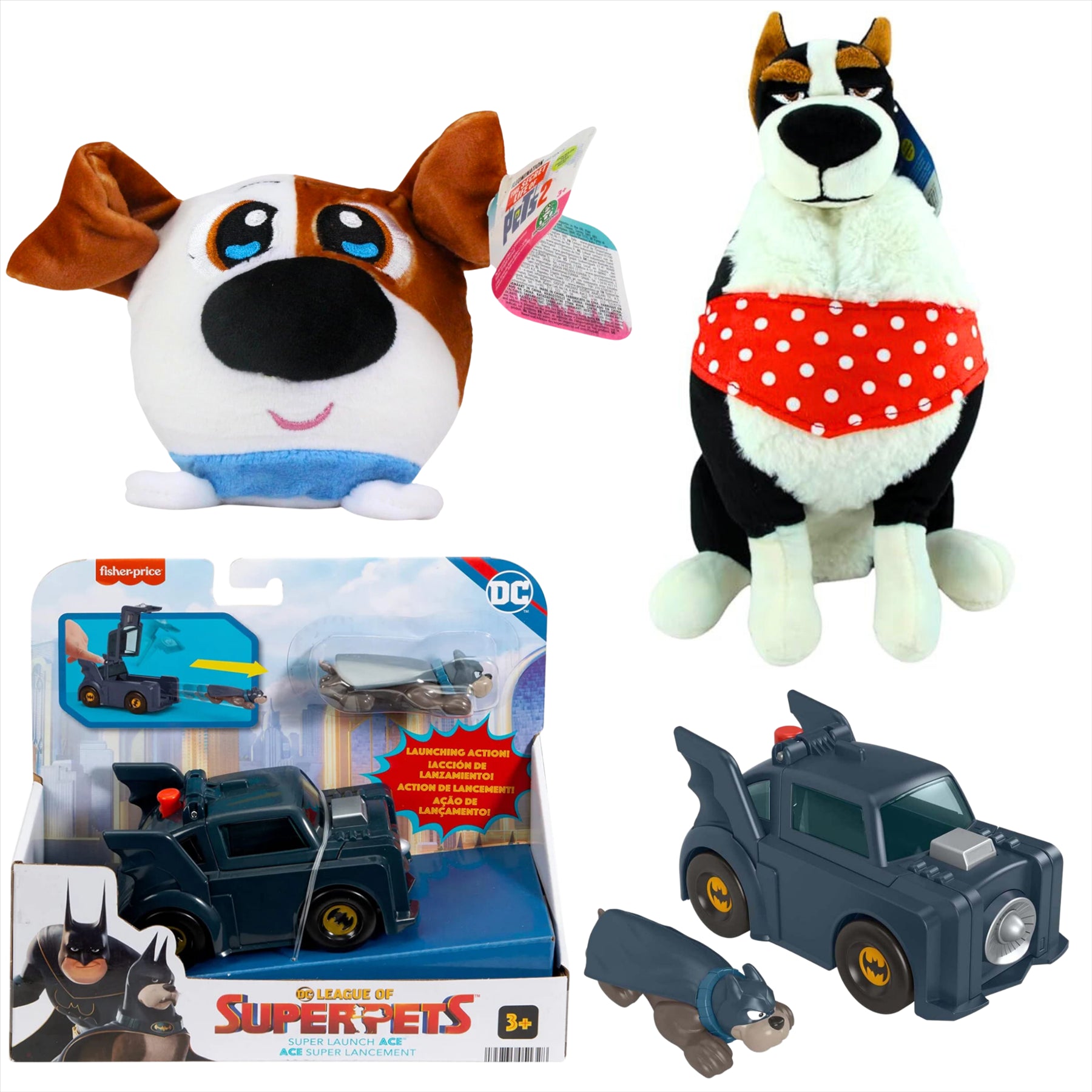 Secret Life of Pets Rooster 25cm Plush, Max 15cm Slo Foam Plush, and DC League of Super Pets Super Launch Ace Playset - 3-Piece Bundle - Toptoys2u