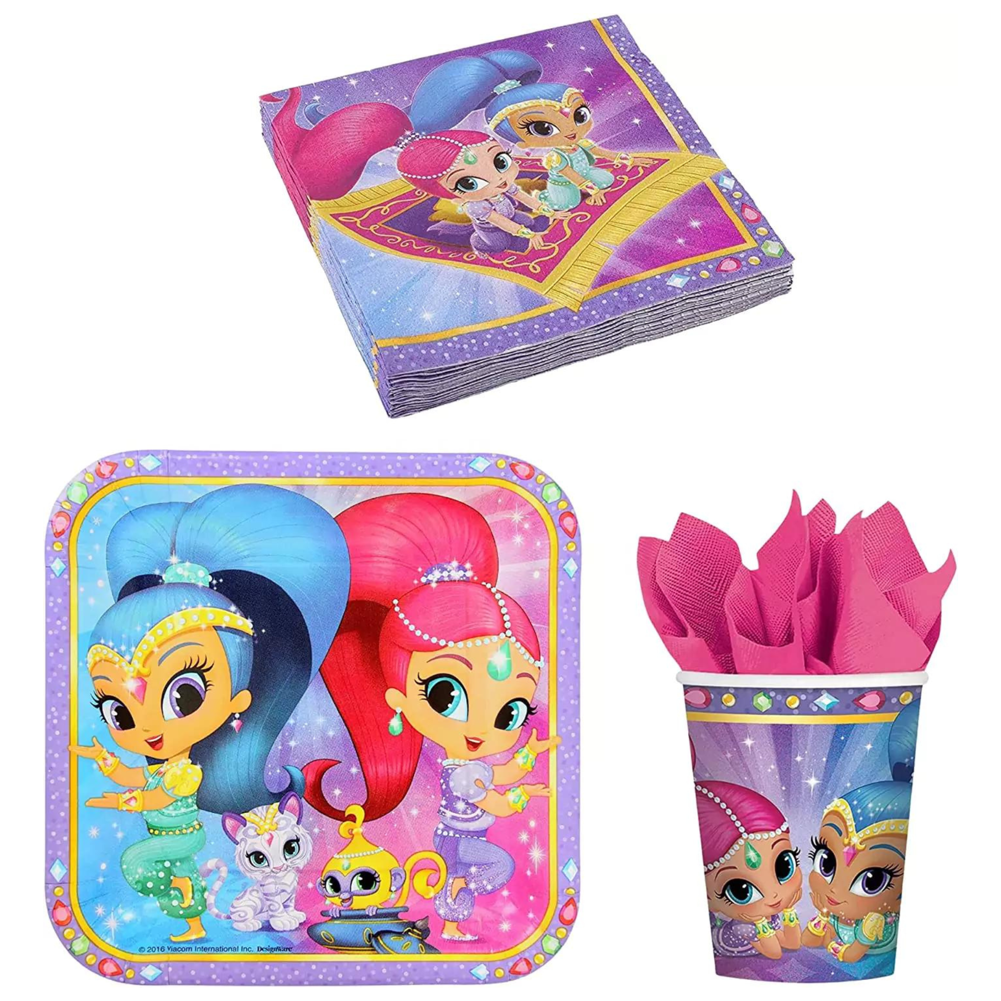 Shimmer & Shine Complete 3 Piece Partyware Set Perfect for Any Occasion - 8 Paper Cups, 8 Paper Plates & 16 Paper Napkins - Toptoys2u