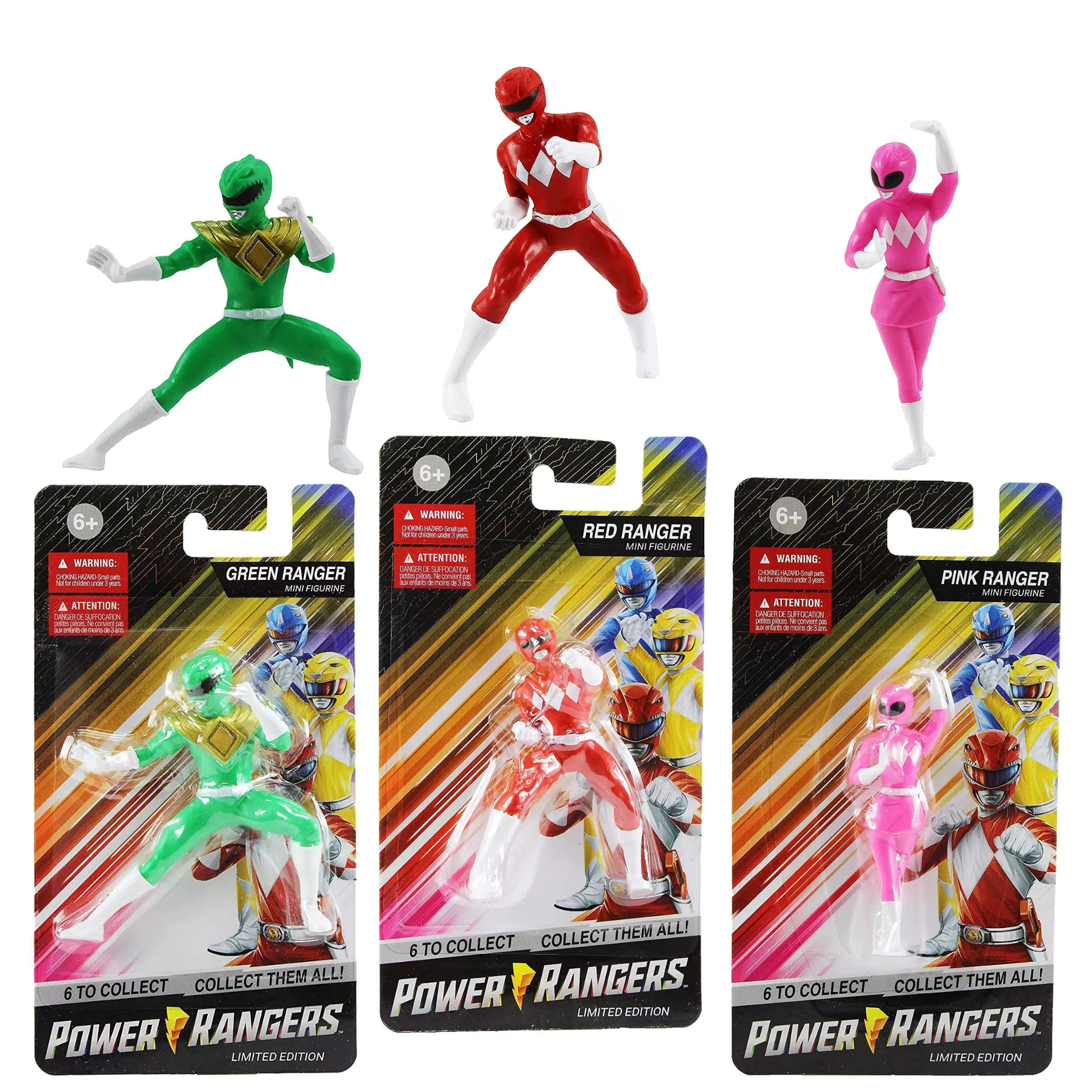 Limited Edition Power Rangers Set 1 - 2.5" 6.5cm Mini Figures - Green, Pink & Red Rangers Set of 3 - Toptoys2u