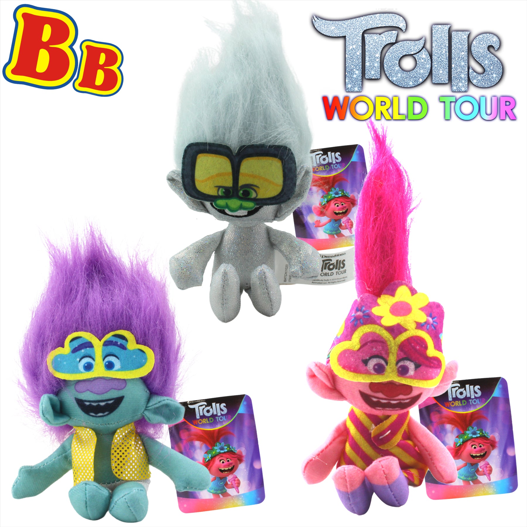 Trolls World Tour 6" Super Soft Plush Toy Set - Tiny Diamond, Branch, and Poppy - Toptoys2u