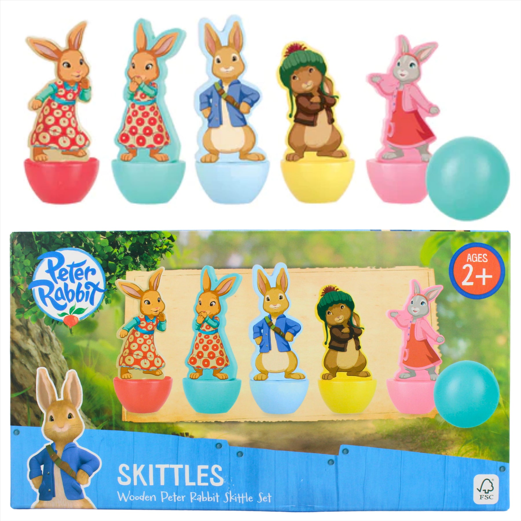 Peter Rabbit Children's Set of 5 Wooden 9cm Toy Character Skittles - Toptoys2u