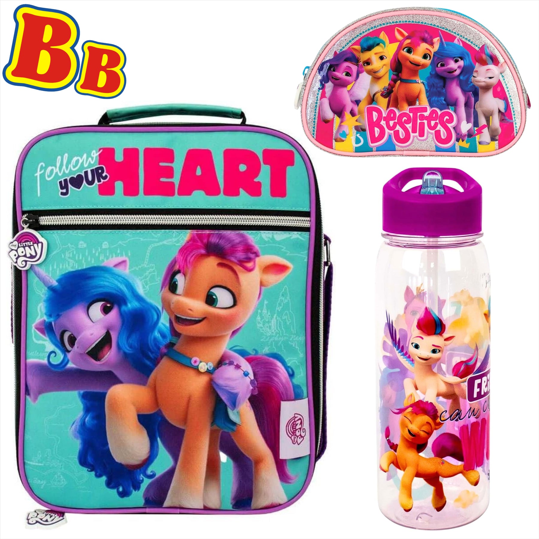 My Little Pony 3-Pack School Bundle - Lunch Bag, Pencil Case, & Water Bottle - Toptoys2u